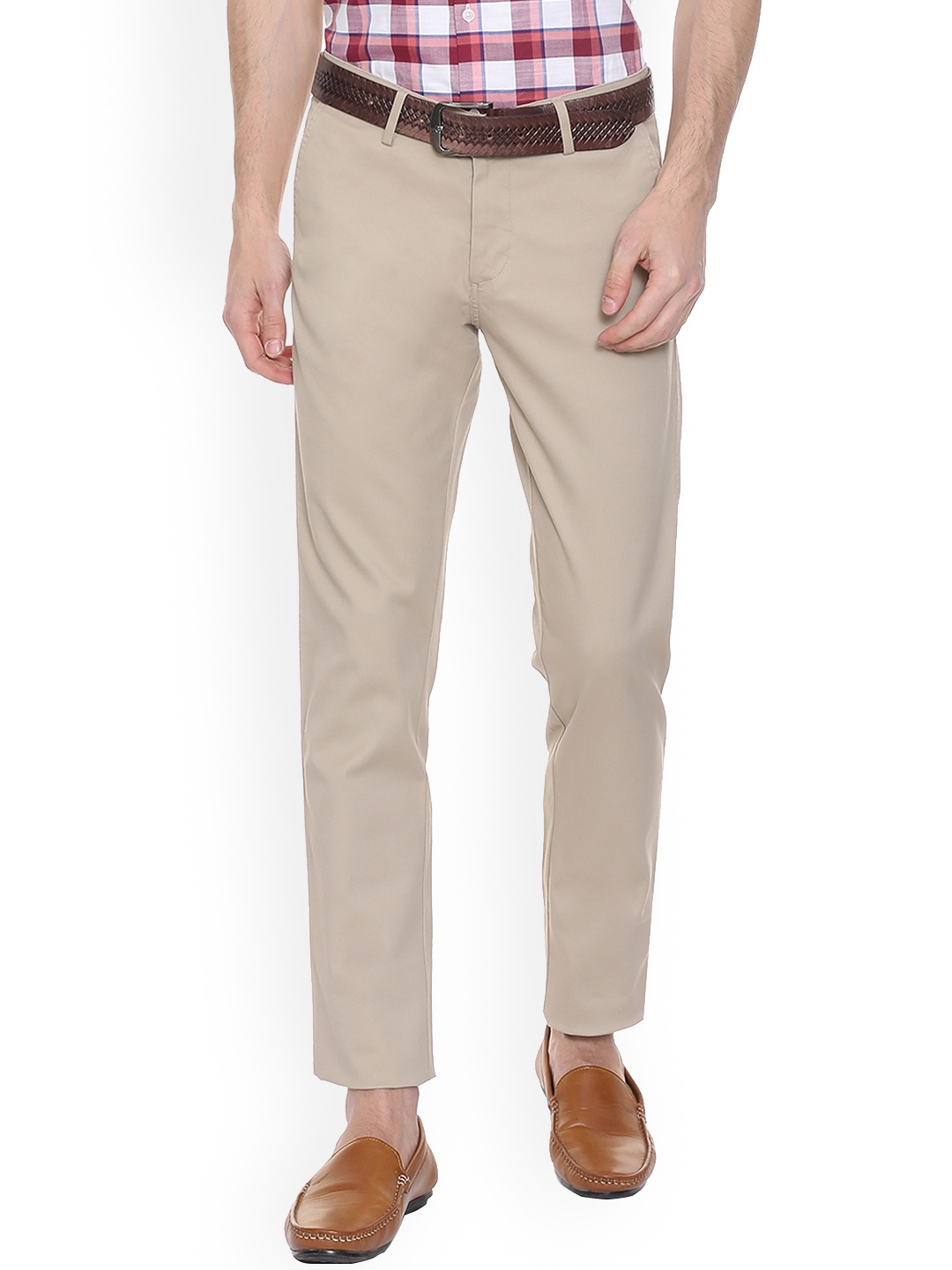 Allen Solly Men Beige Slim Fit Solid Regular Trousers