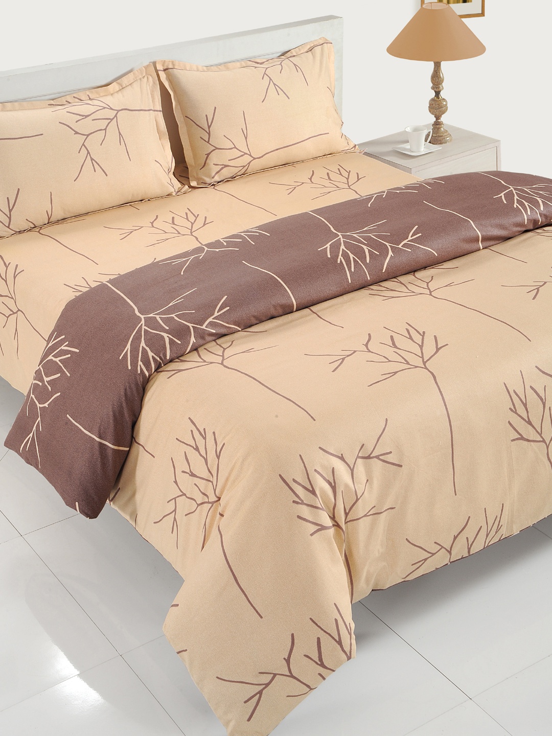 Swayam Beige & Brown Printed Bedding Set