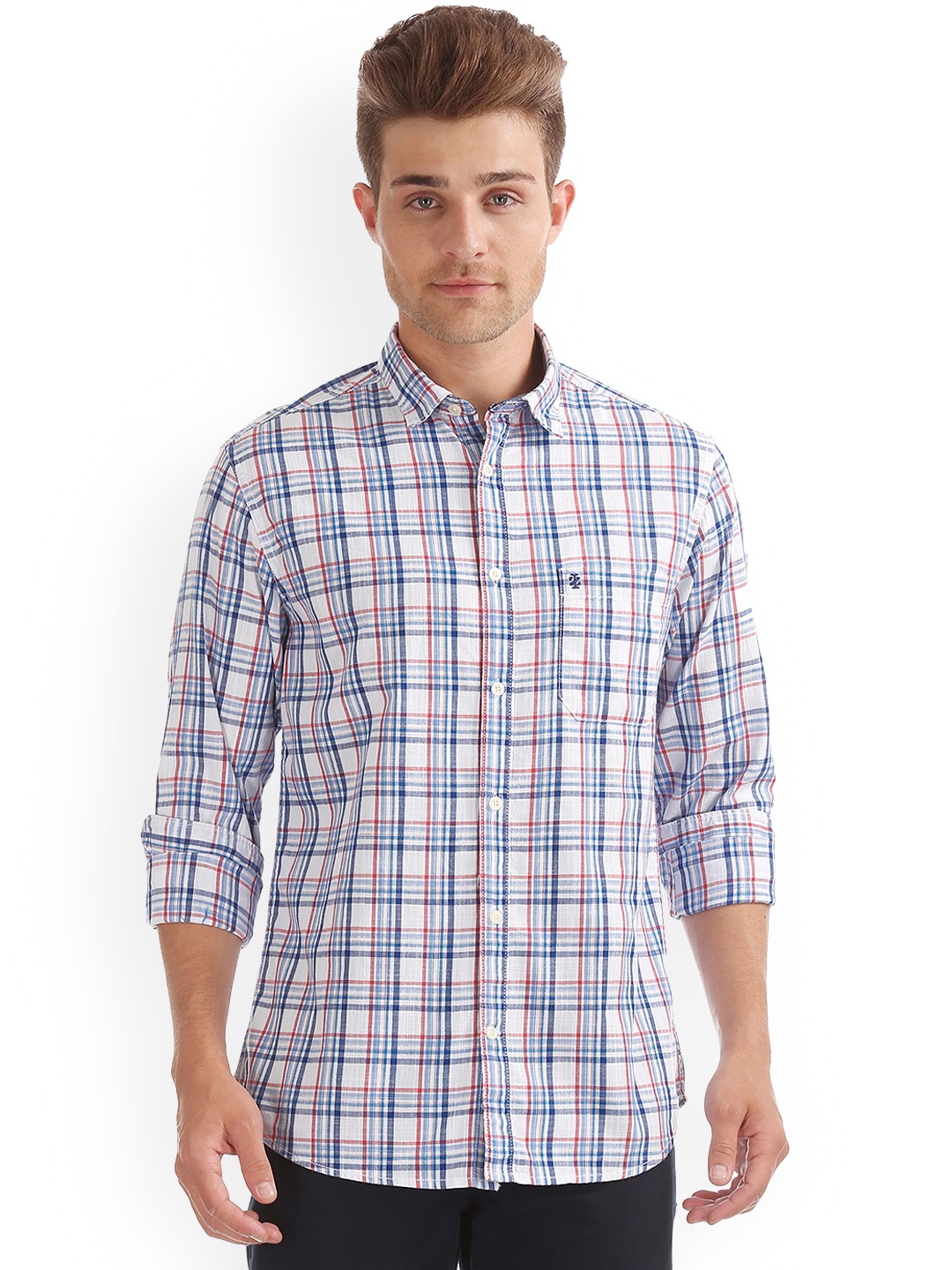 IZOD Men Multicoloured Slim Fit Checked Casual Shirt, Multi