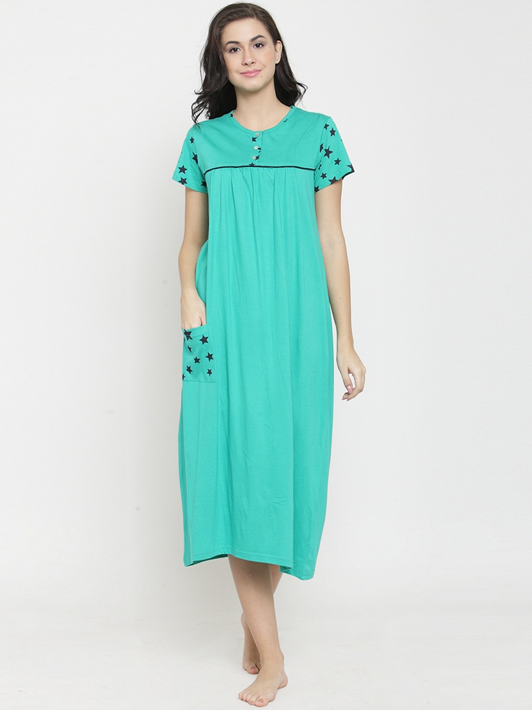 Slumber Jill Turquoise Blue Solid Nightdress FS-036