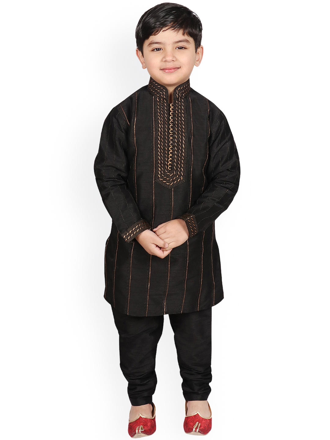 SG YUVRAJ Boys Black Striped Kurta with Pyjamas