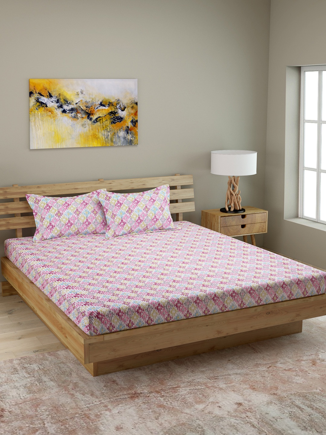 ROMEE Multicoloured Abstract 210 TC Cotton 1 Queen Bedsheet with 2 Pillow Covers, Multi
ROMEE Multicoloured Abstract 210 TC Cotton 1 Queen Bedsheet with 2 Pillow Covers, Multi