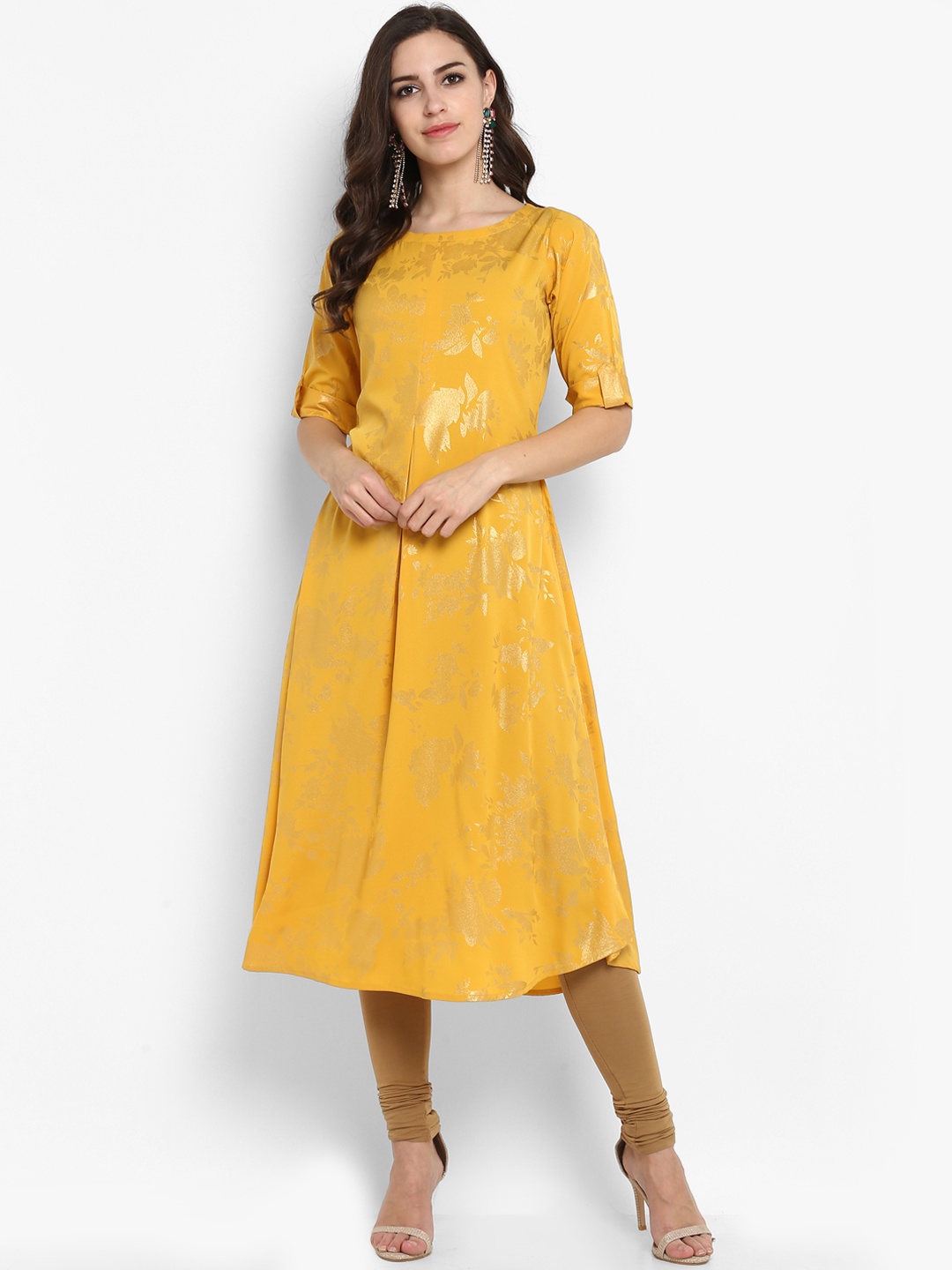 Ahalyaa Women Yellow Printed A-Line Kurta