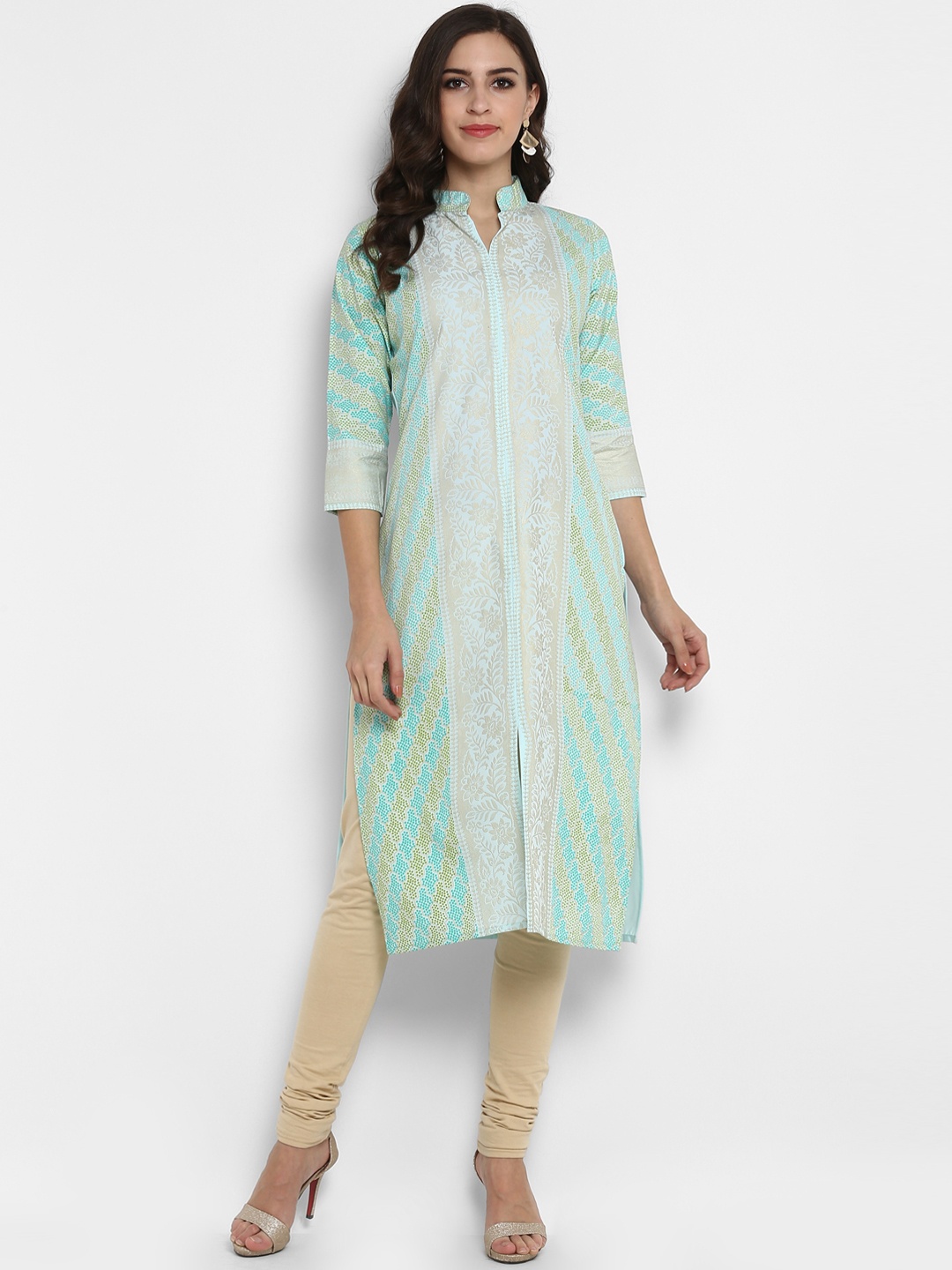 Ahalyaa Women Sea Green Printed Straight Kurta