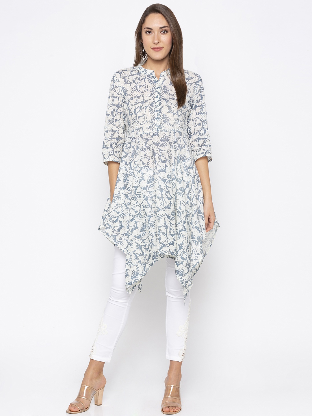 Globus Women Off-White & Grey Printed A-Line Kurta