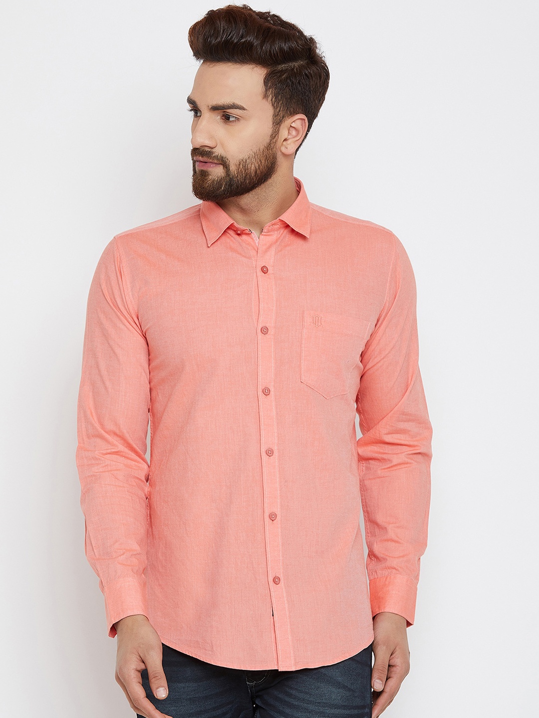 Duke Men Peach-Coloured Slim Fit Solid Casual Shirt