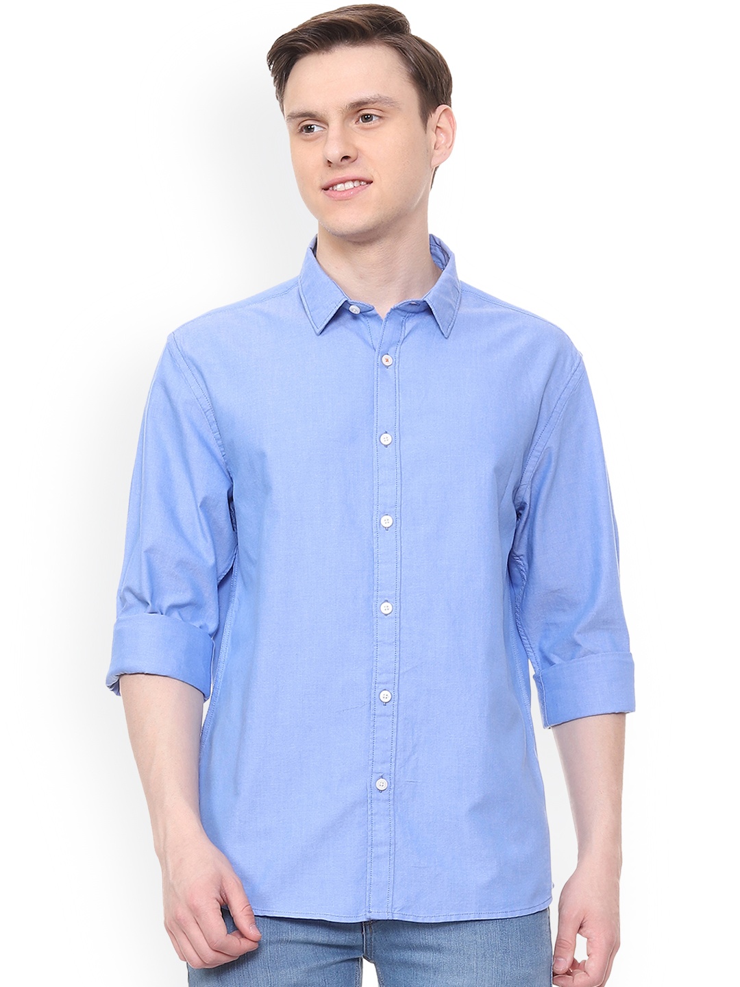 People Men Blue Regular Fit Solid Casual Shirt