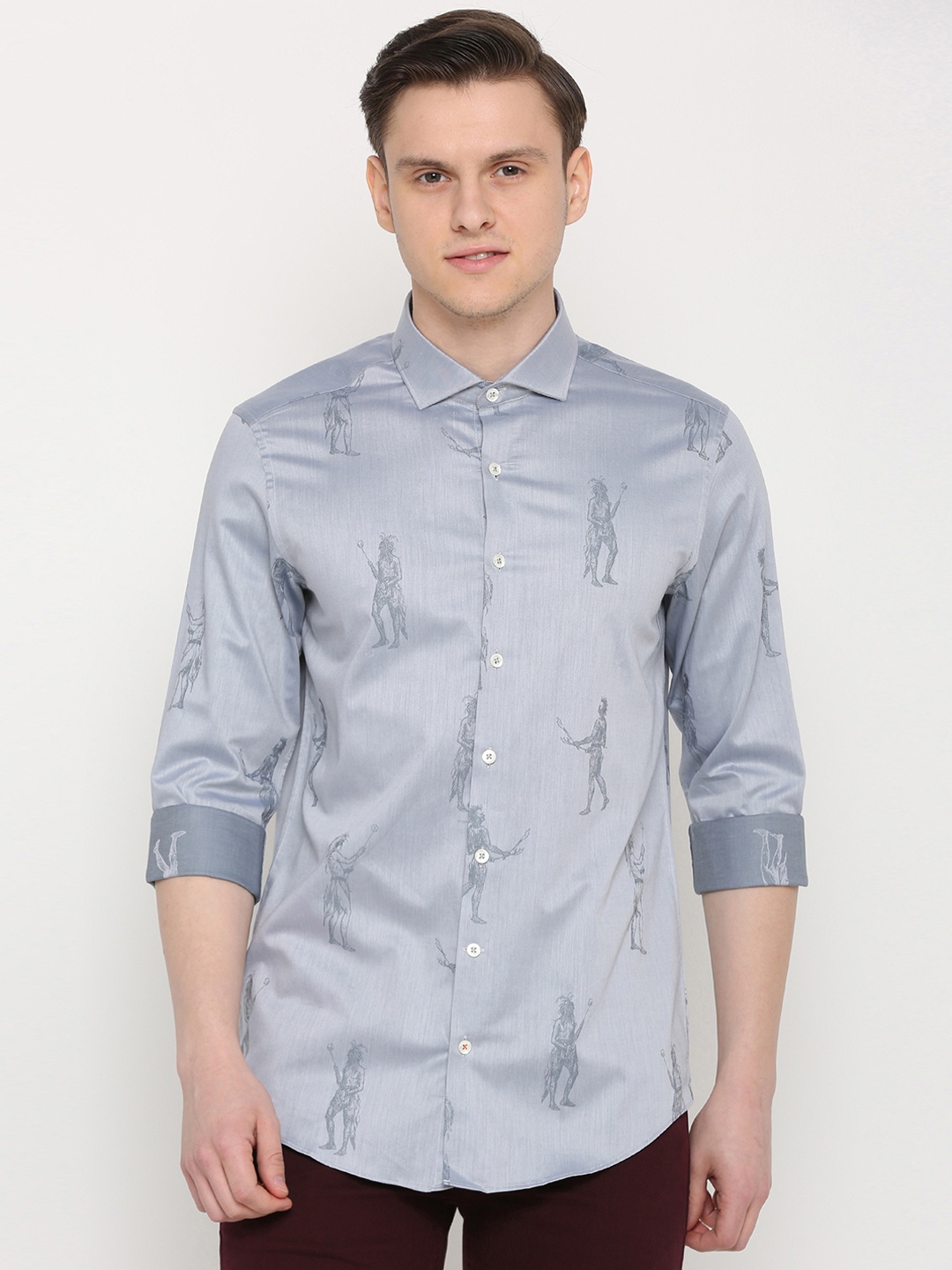 SIMON CARTER LONDON Men Grey Slim Fit Printed Casual Shirt