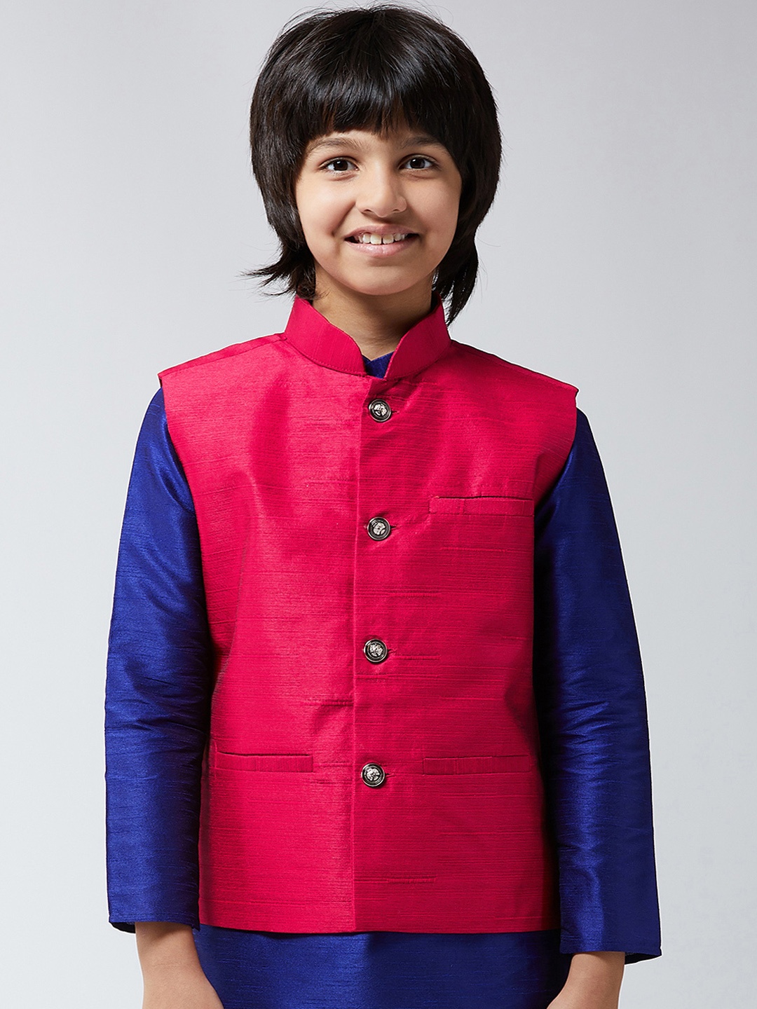 SOJANYA Boys Pink Solid Woven Nehru Jacket