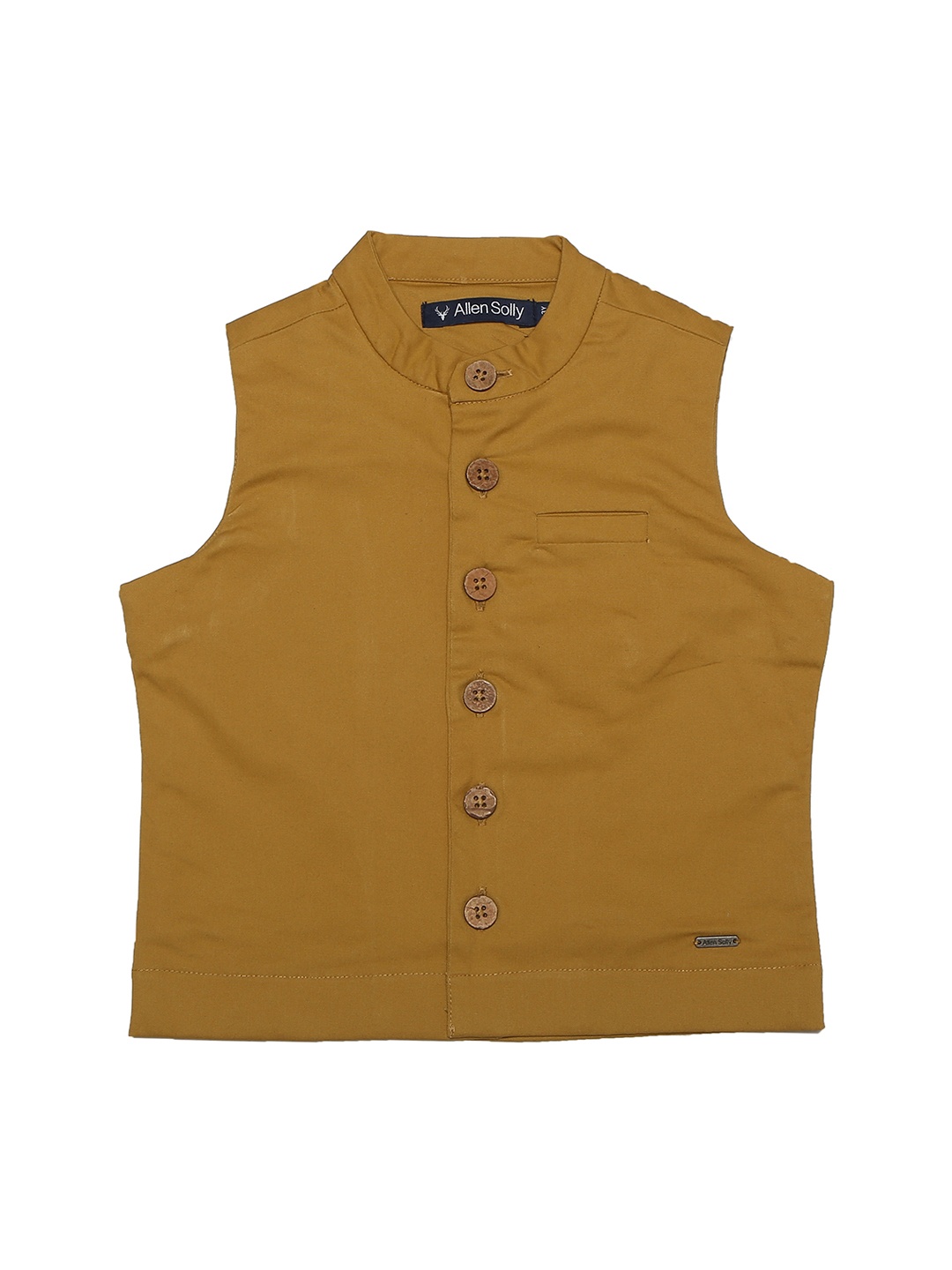 Allen Solly Junior Boys Khaki-Coloured Solid Nehru Jacket