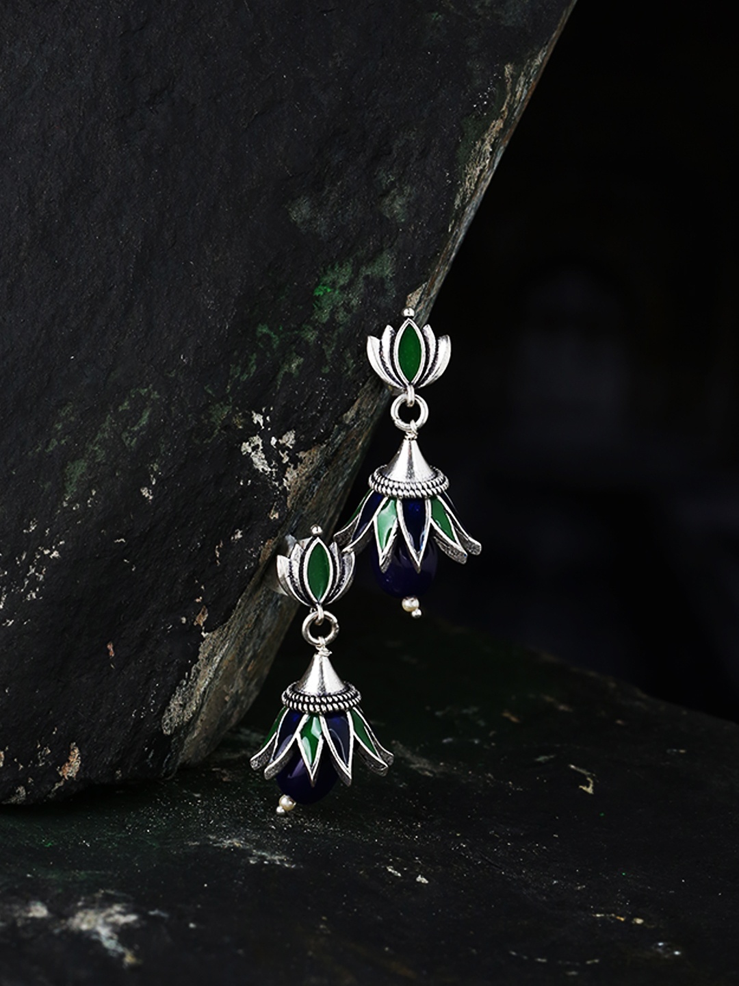 Voylla Silver-Toned Dome Shaped Jhumkas