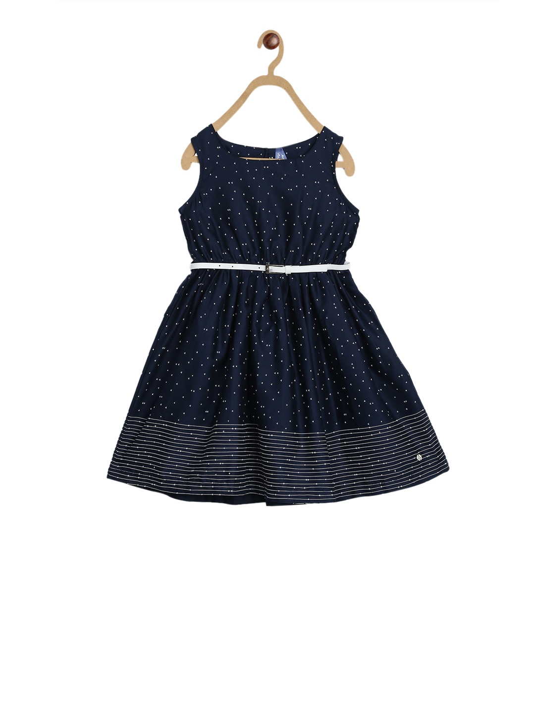 Blue Giraffe Girls Navy Blue Printed Fit and Flare Dress