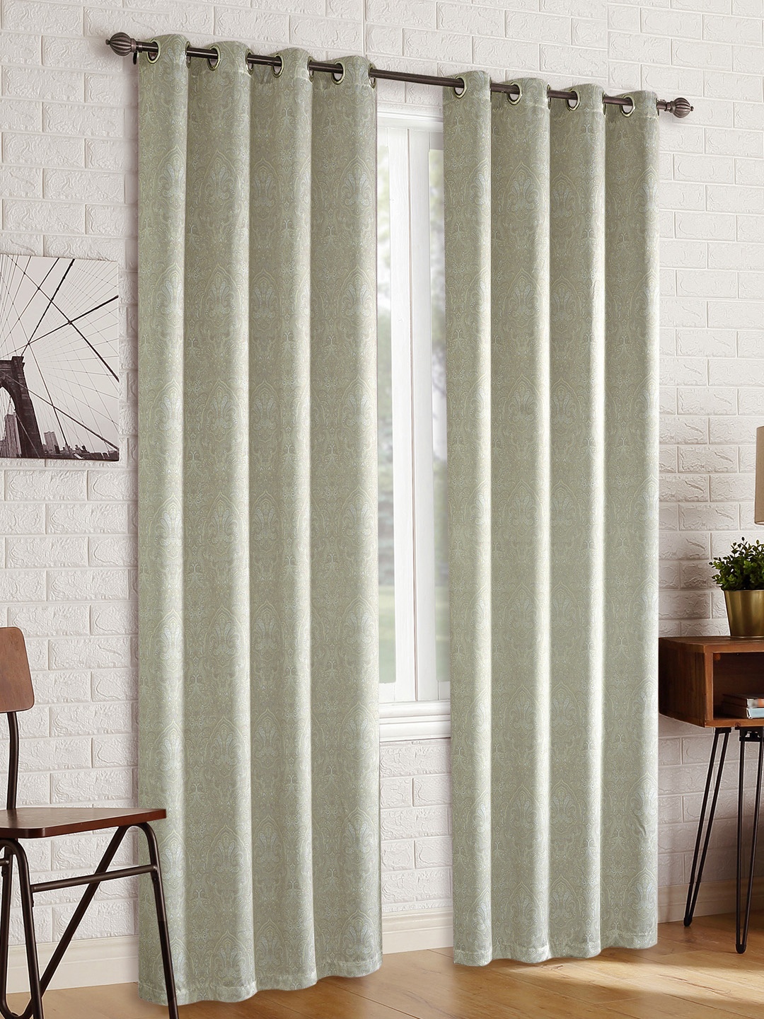 Deco Window Set of 2 Beige Black Out Door Curtains