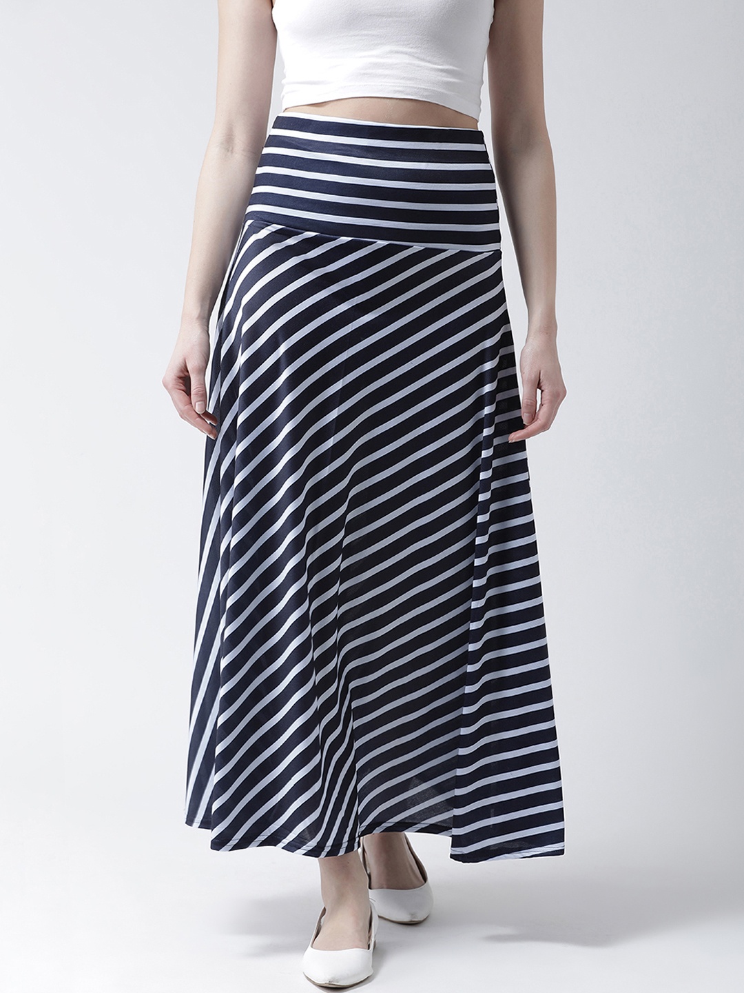 Castle Women Navy Blue & White Striped A-line Skirt