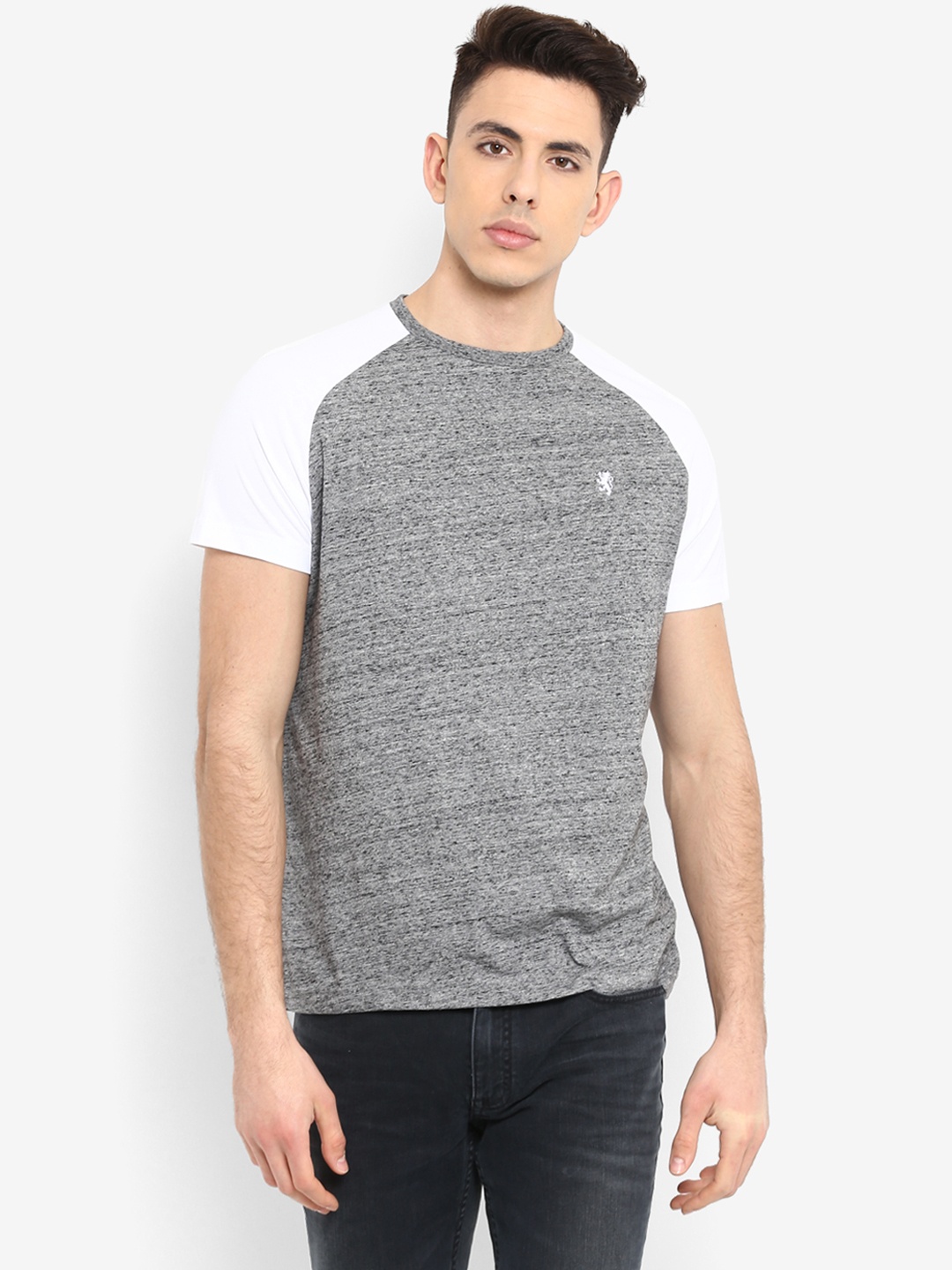 Red Tape Men Charcoal Colourblocked Round Neck T-shirt