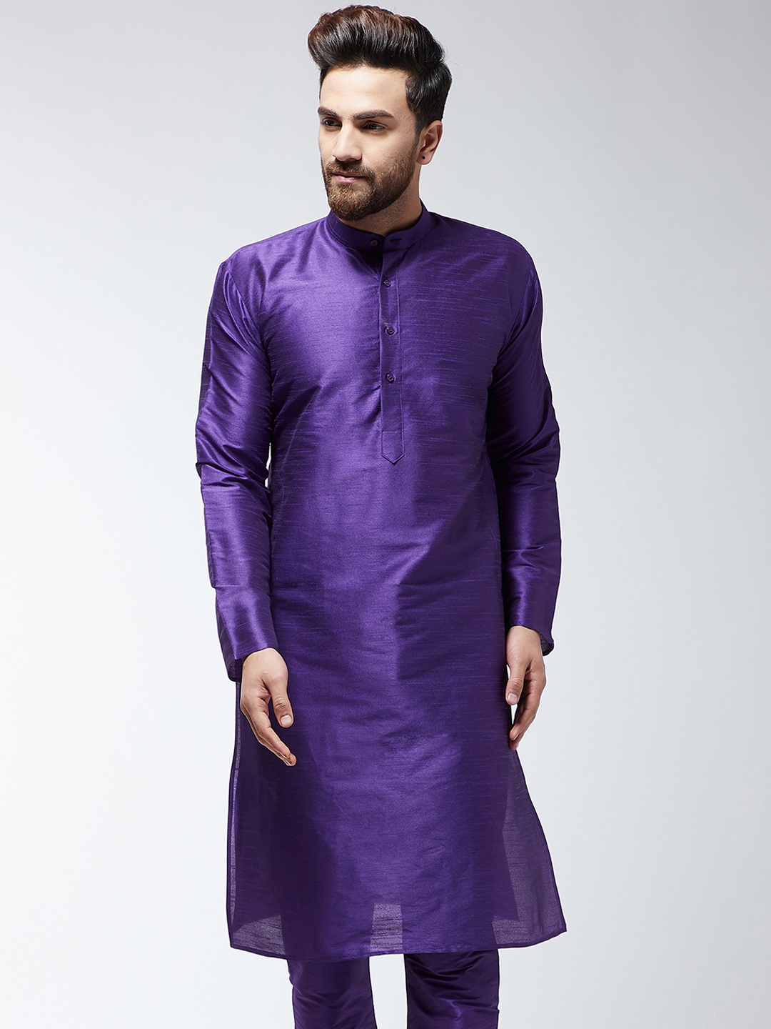 SOJANYA Men Purple Solid Straight Kurta