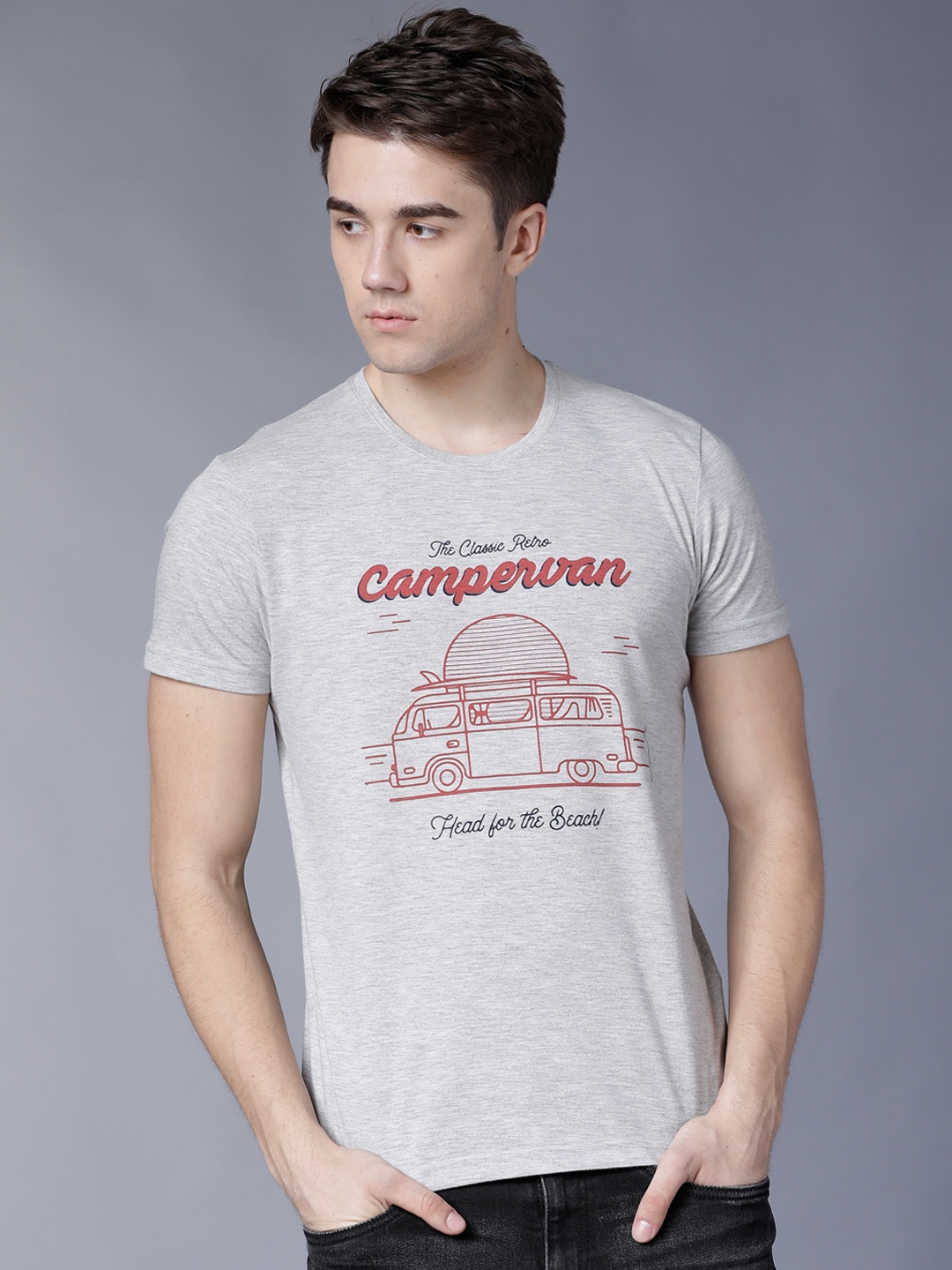 LOCOMOTIVE Men Grey Printed Round Neck T-shirt