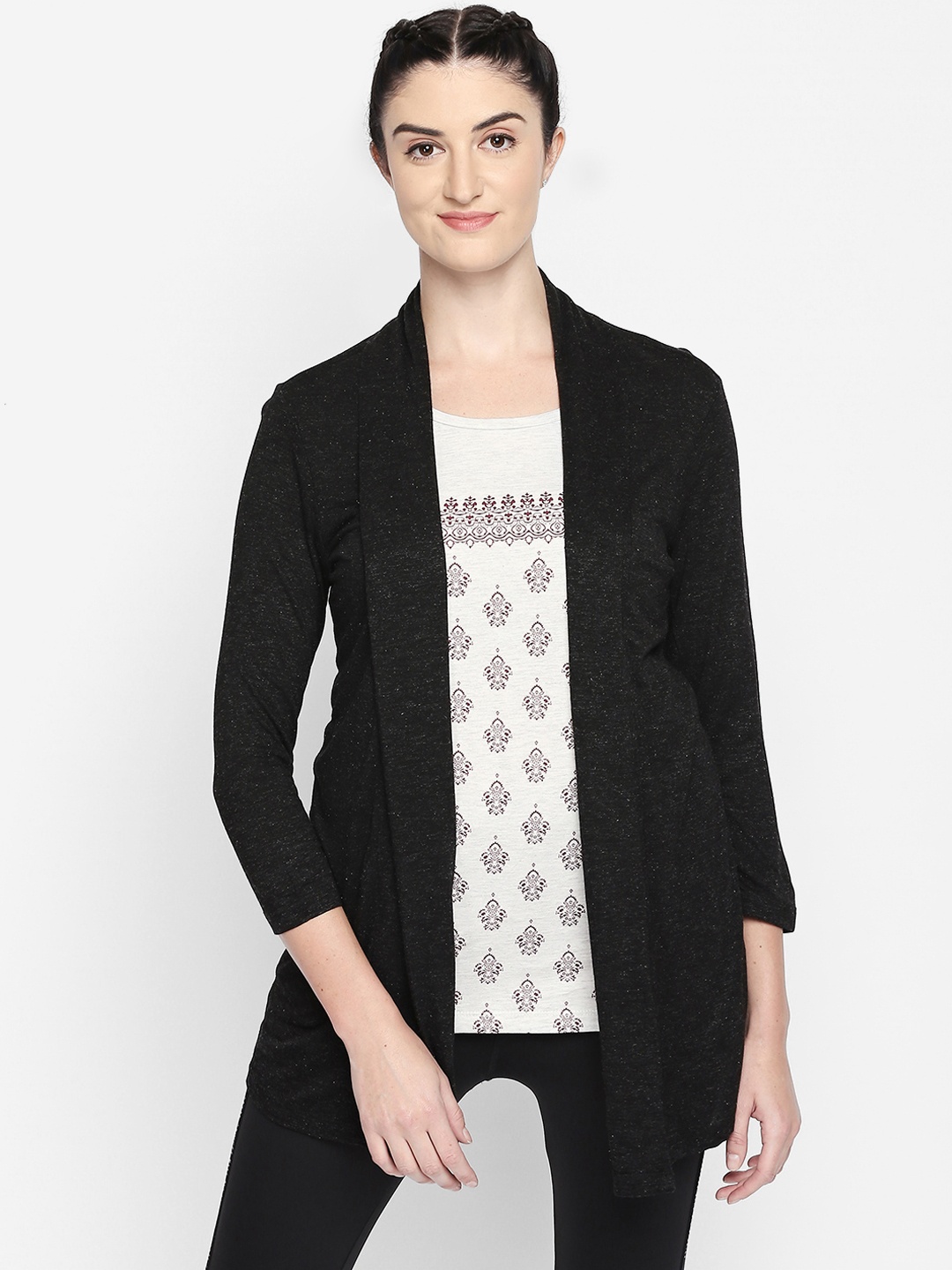 Ajile by Pantaloons Black Solid Open Front Shrug
