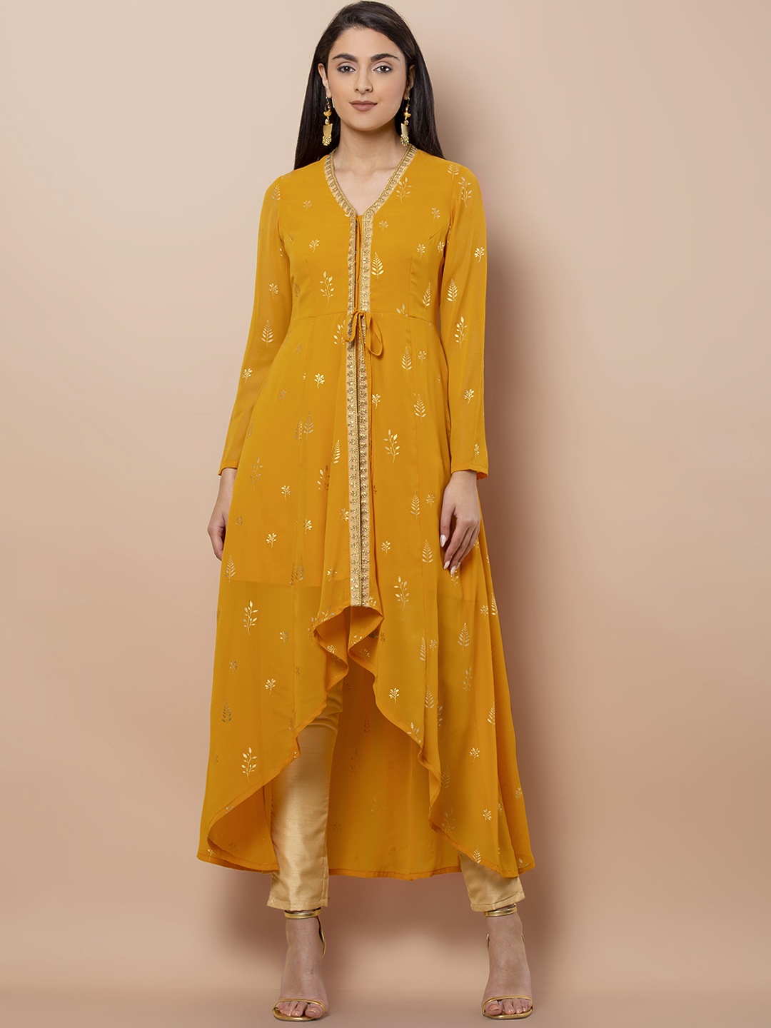 INDYA Women Yellow Printed Anarkali Kurta