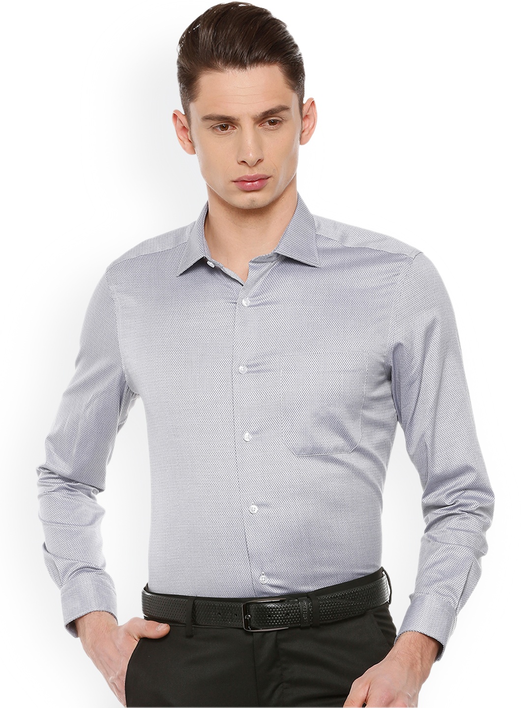 Louis Philippe Men Grey Regular Fit Self Design Formal Shirt