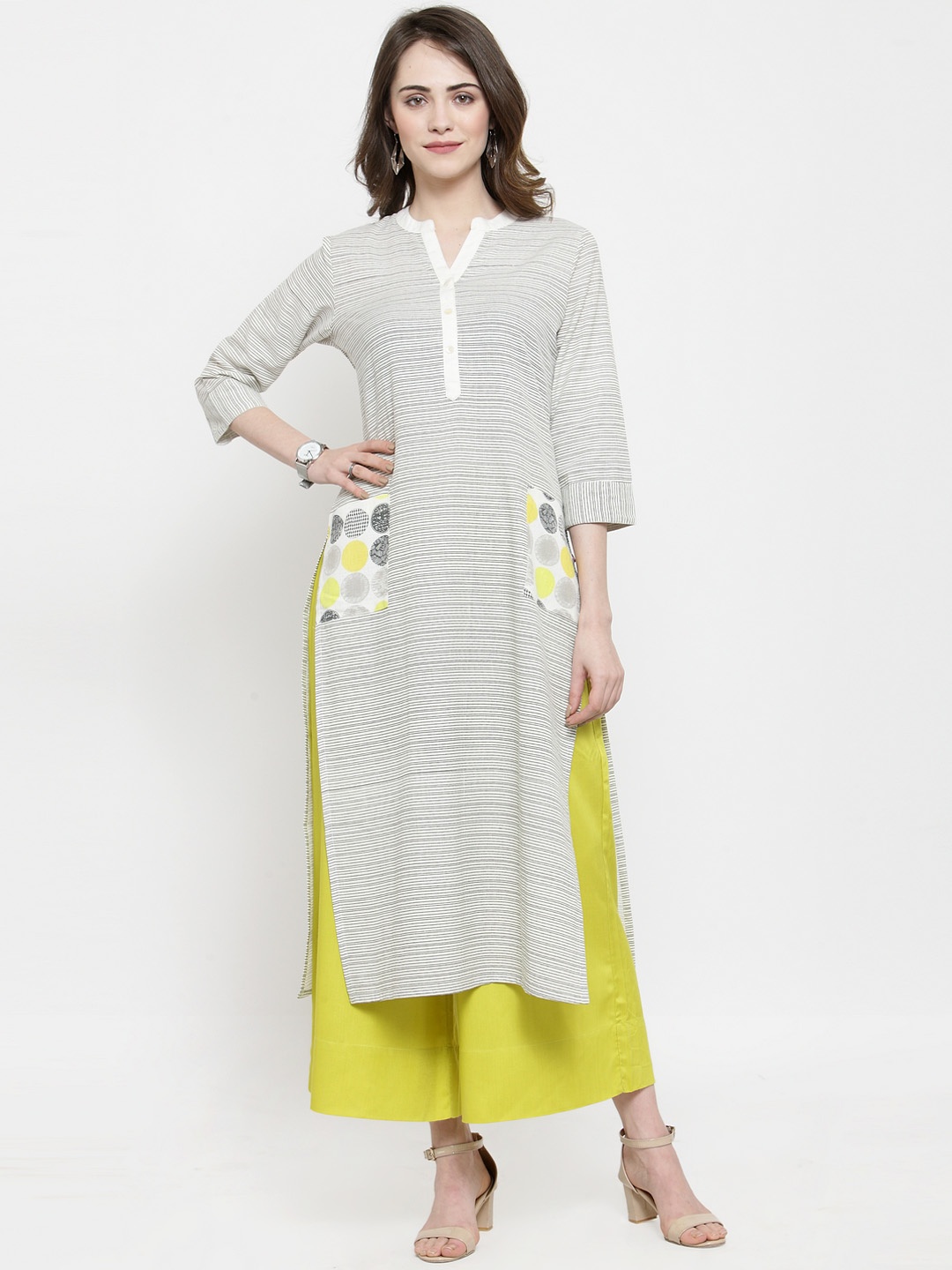 Varanga Women Off-White Striped Kurta with Palazzos