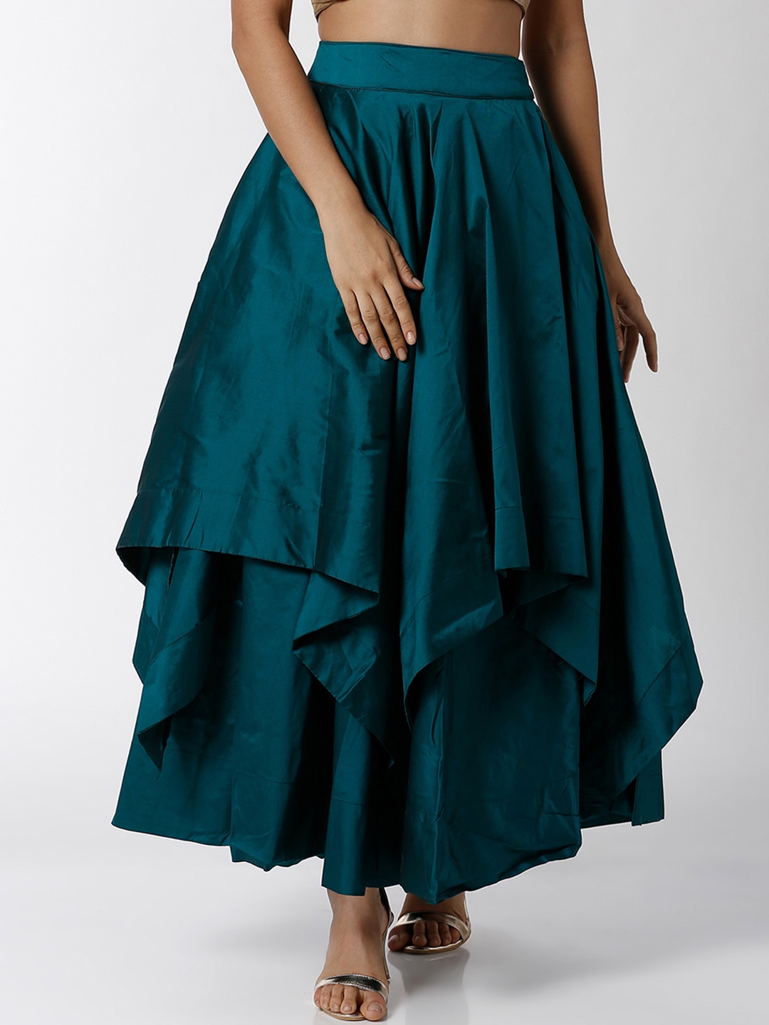 De Moza Green Tiered Maxi Skirt