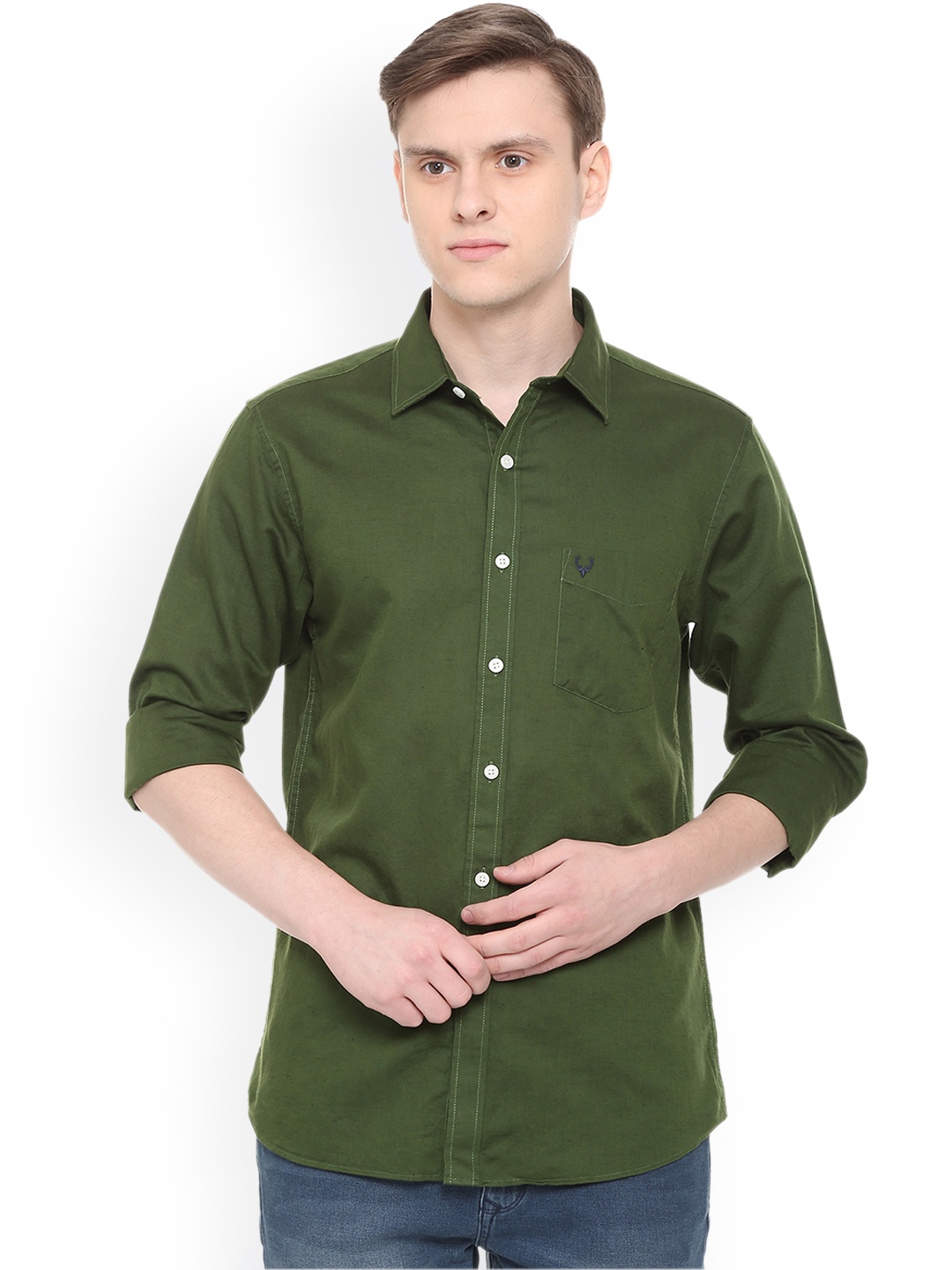 Allen Solly Men Green Regular Fit Solid Casual Shirt