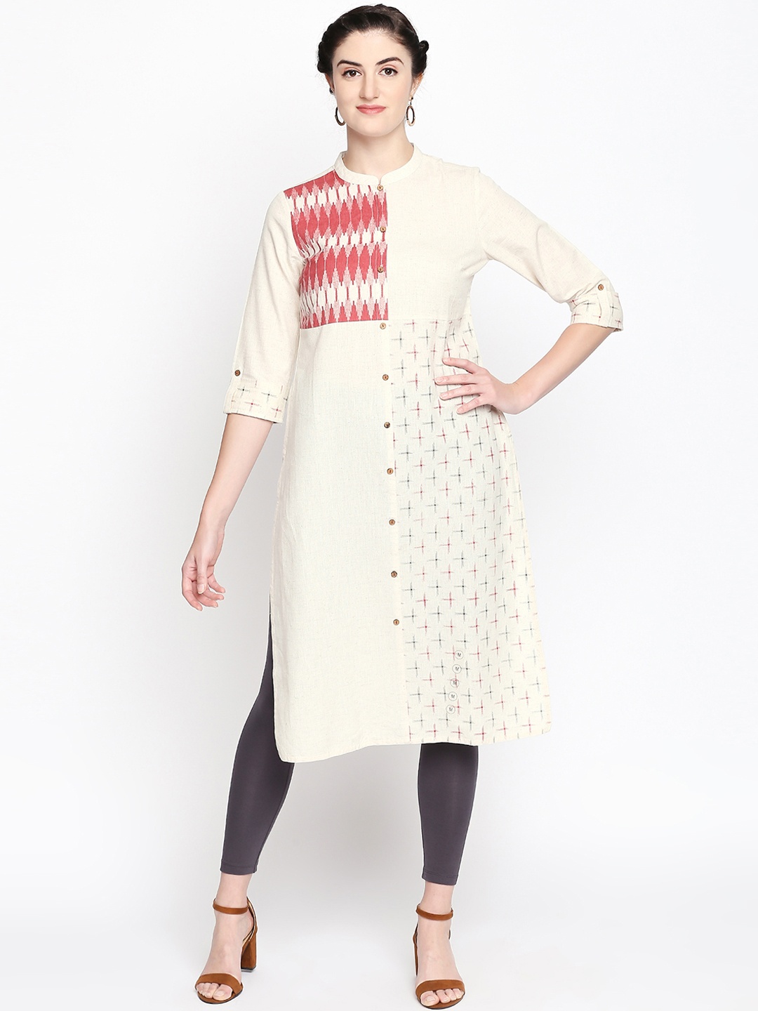 RANGMANCH BY PANTALOONS Women Off-White Printed Straight Kurta