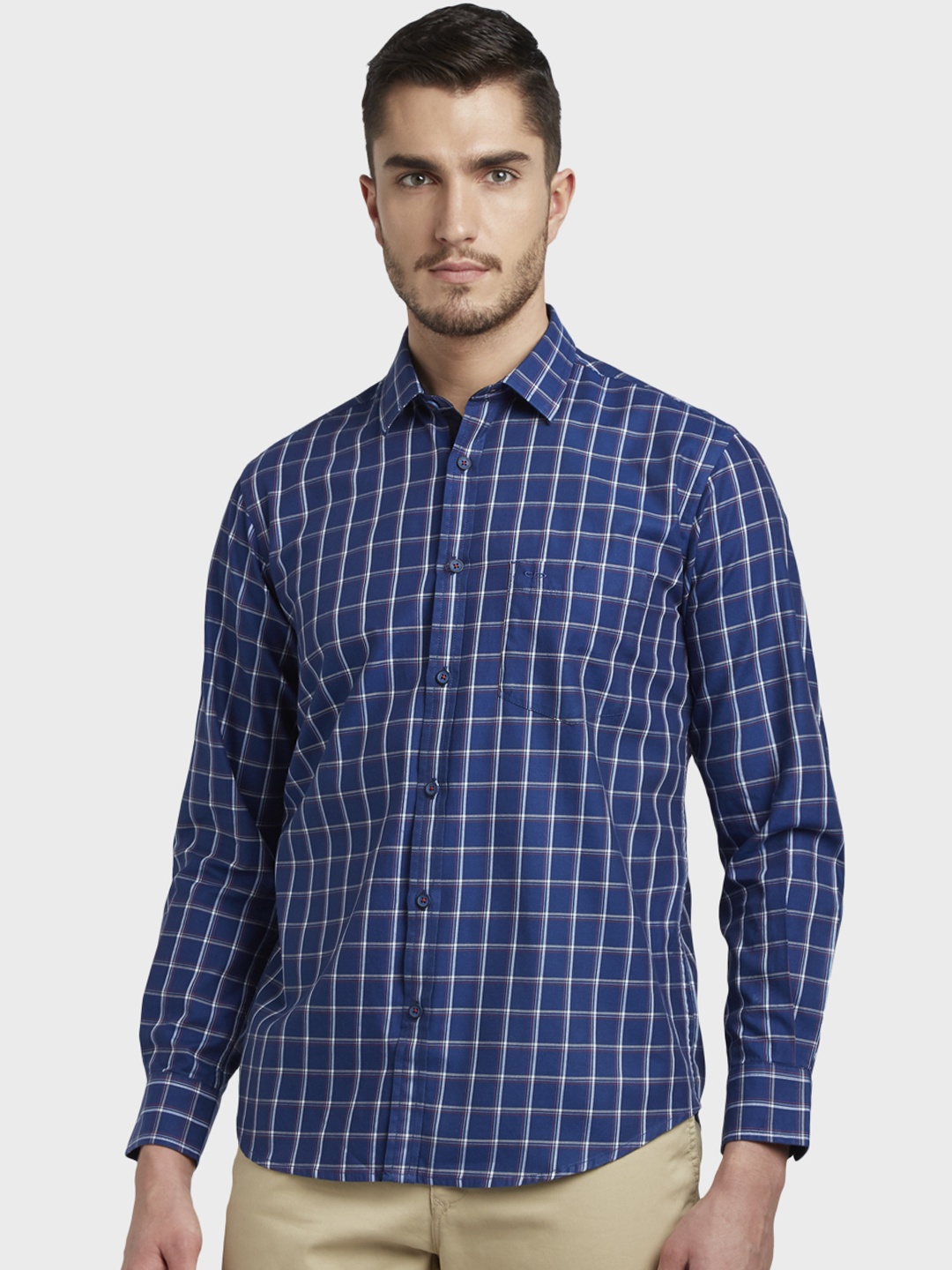 ColorPlus Men Blue Slim Fit Checked Casual Shirt