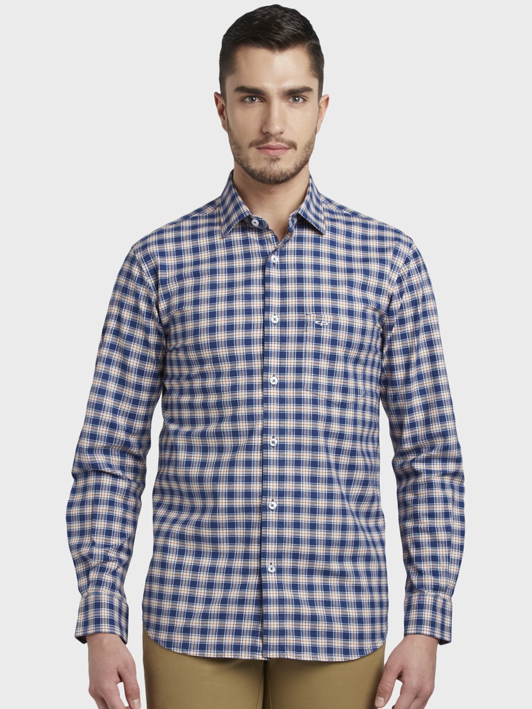 ColorPlus Men Blue Slim Fit Checked Casual Shirt