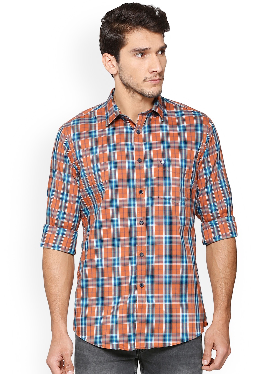 Allen Solly Men Brown & Blue Regular Fit Checked Casual Shirt