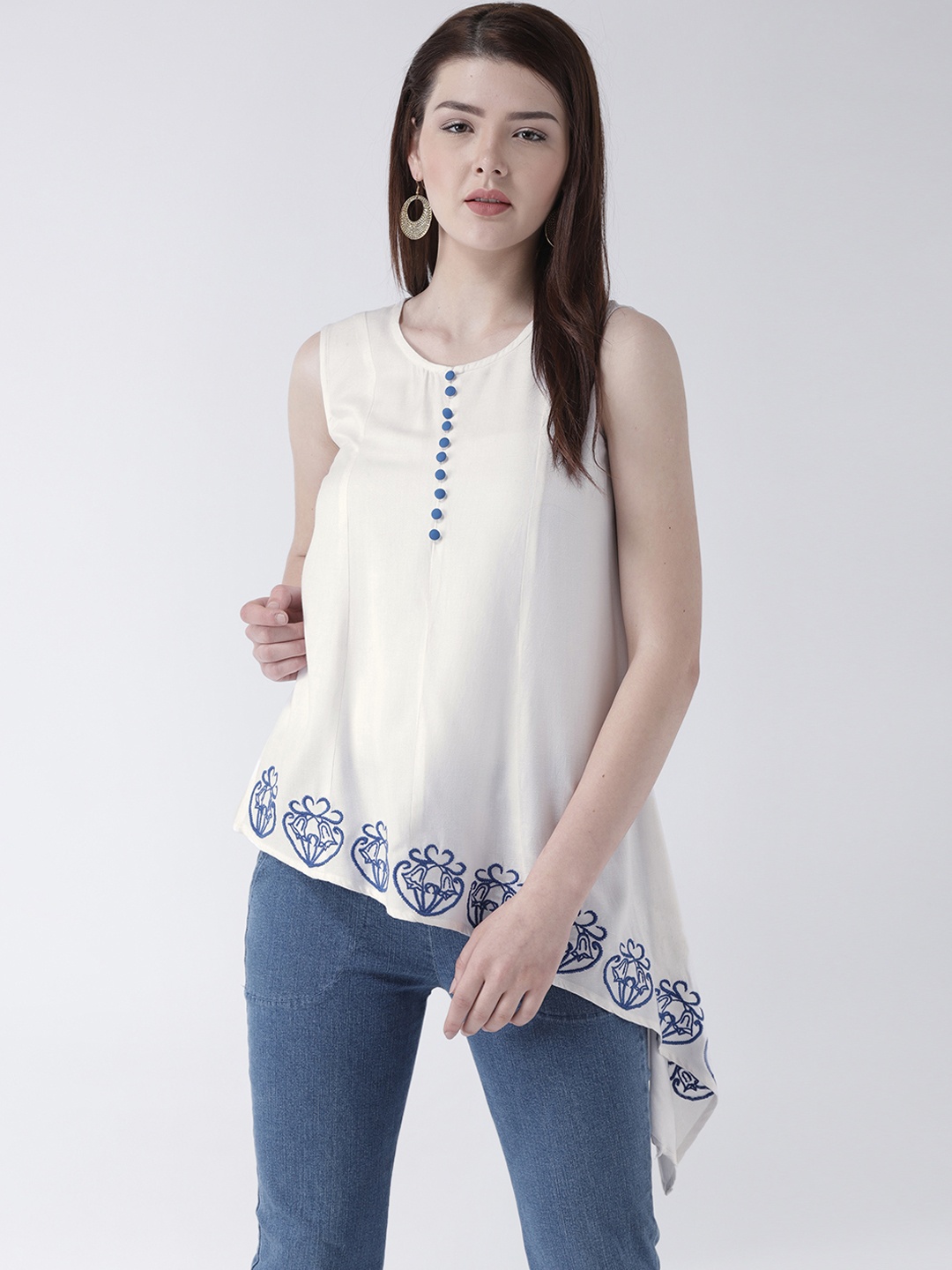 DODO & MOA Women White Solid A-Line Top