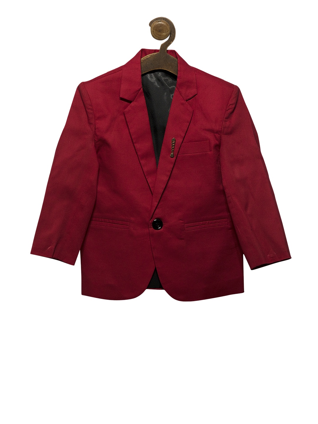 RIKIDOOS Boys Red Solid Tailored Fit Single-Breasted Blazer