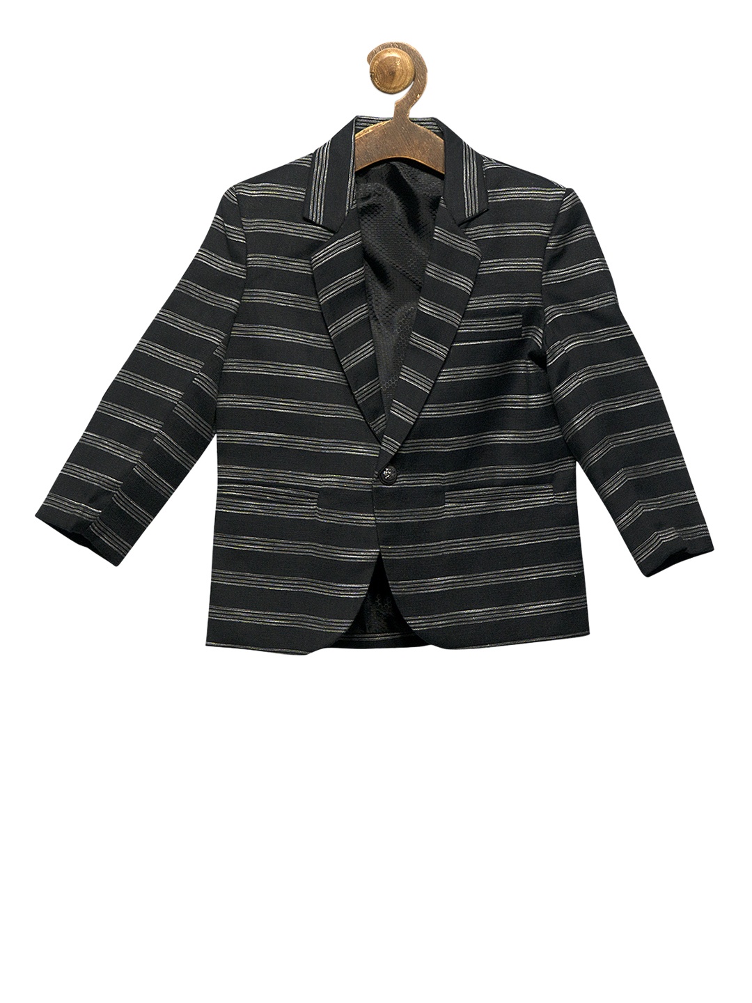 RIKIDOOS Boys Black Striped Tailored Fit Single-Breasted Blazer