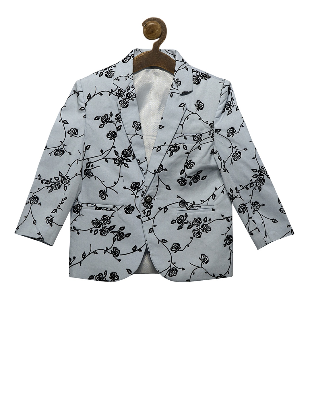 RIKIDOOS Boys Blue Printed Tailored Fit Single-Breasted Pure Cotton Blazer