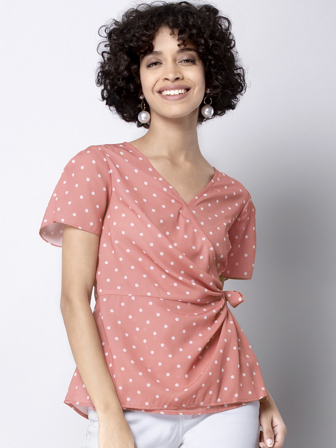 FabAlley Women Pink Printed Wrap Top