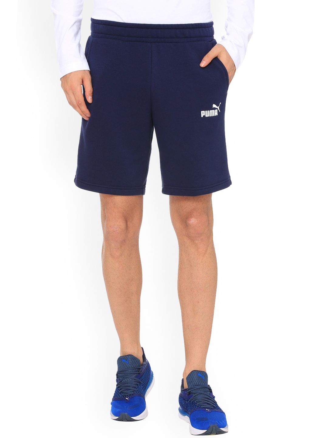 Puma Men Navy Blue Solid Regular Fit ESS+ Sports Shorts
