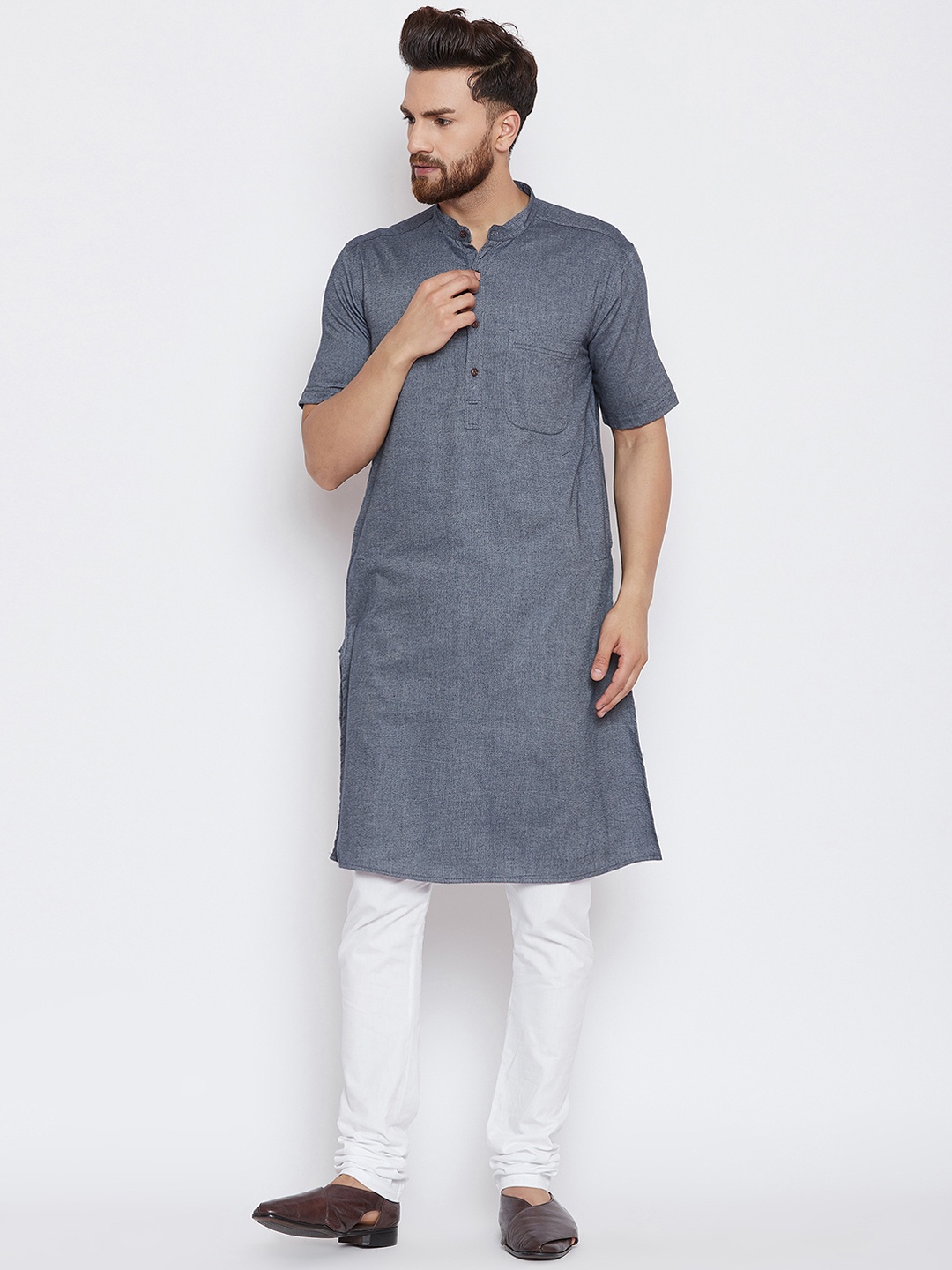 even Men Grey Solid Kurta with Pyjamas