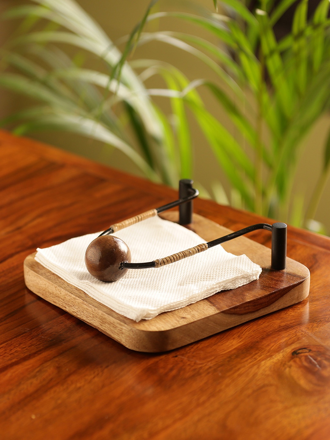 ExclusiveLane Brown Solid Handcrafted Tissue & Napkin Holder In Sheesham Wooden Iron