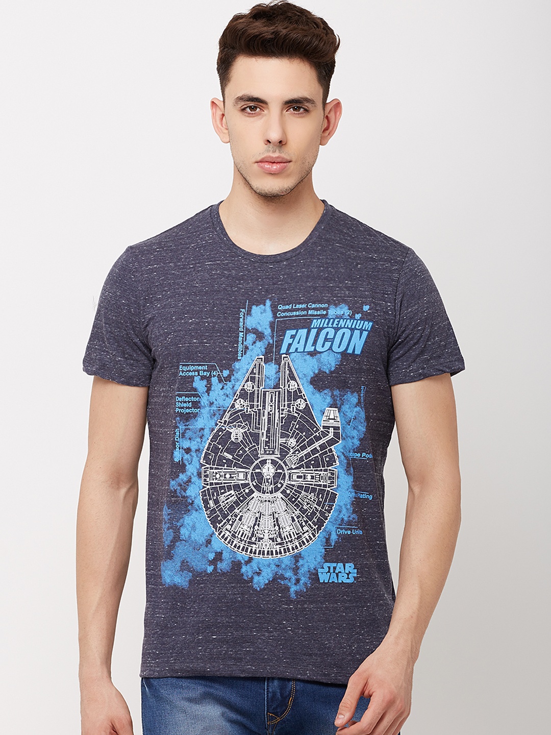 Free Authority Men Blue Star Wars Printed T-shirt