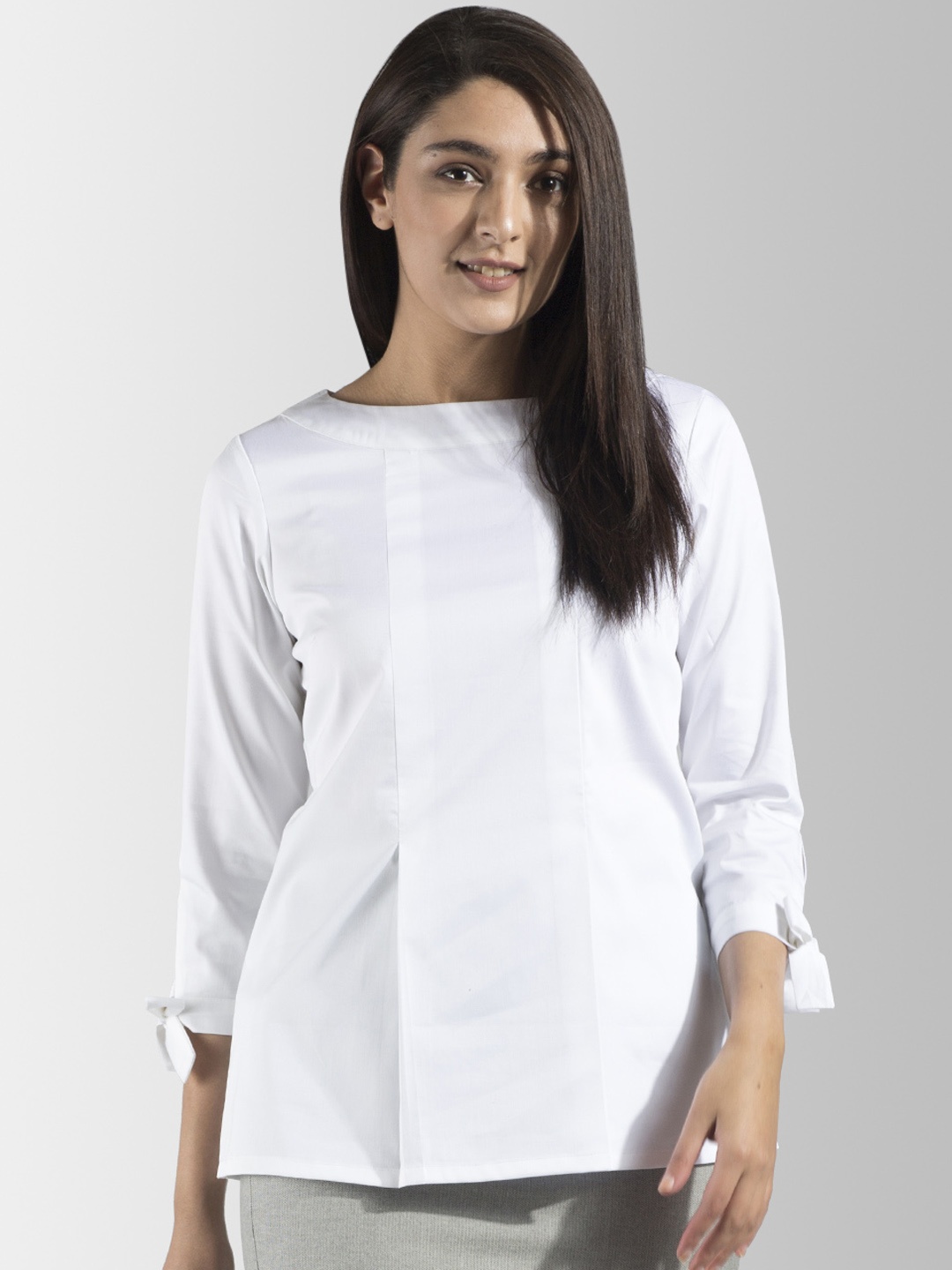 FableStreet Women White Solid A-Line Top