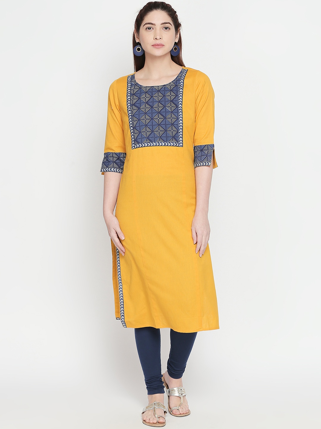 RANGMANCH BY PANTALOONS Women Yellow Printed Straight Kurta