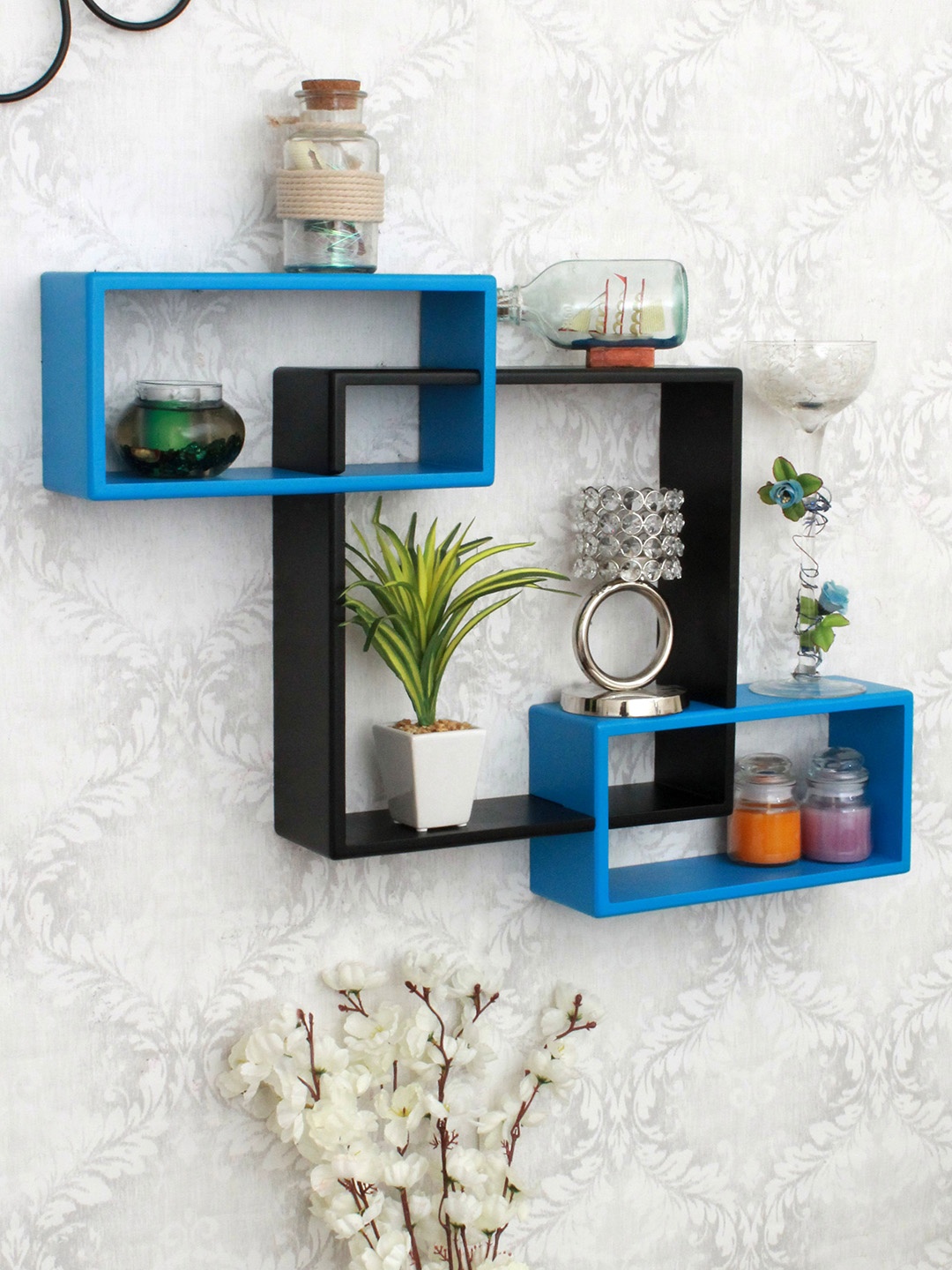 Home Sparkle Black & Blue MDF Basic Wall Shelf