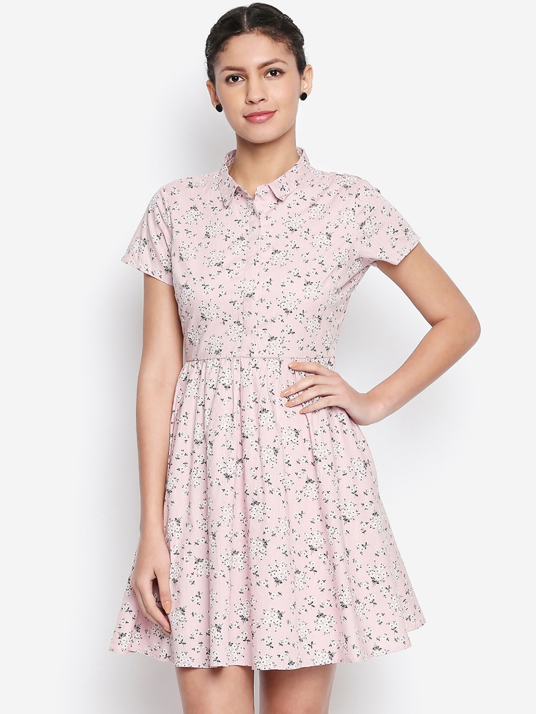 Honey by Pantaloons Women Pink Floral Printed Shirt Dress