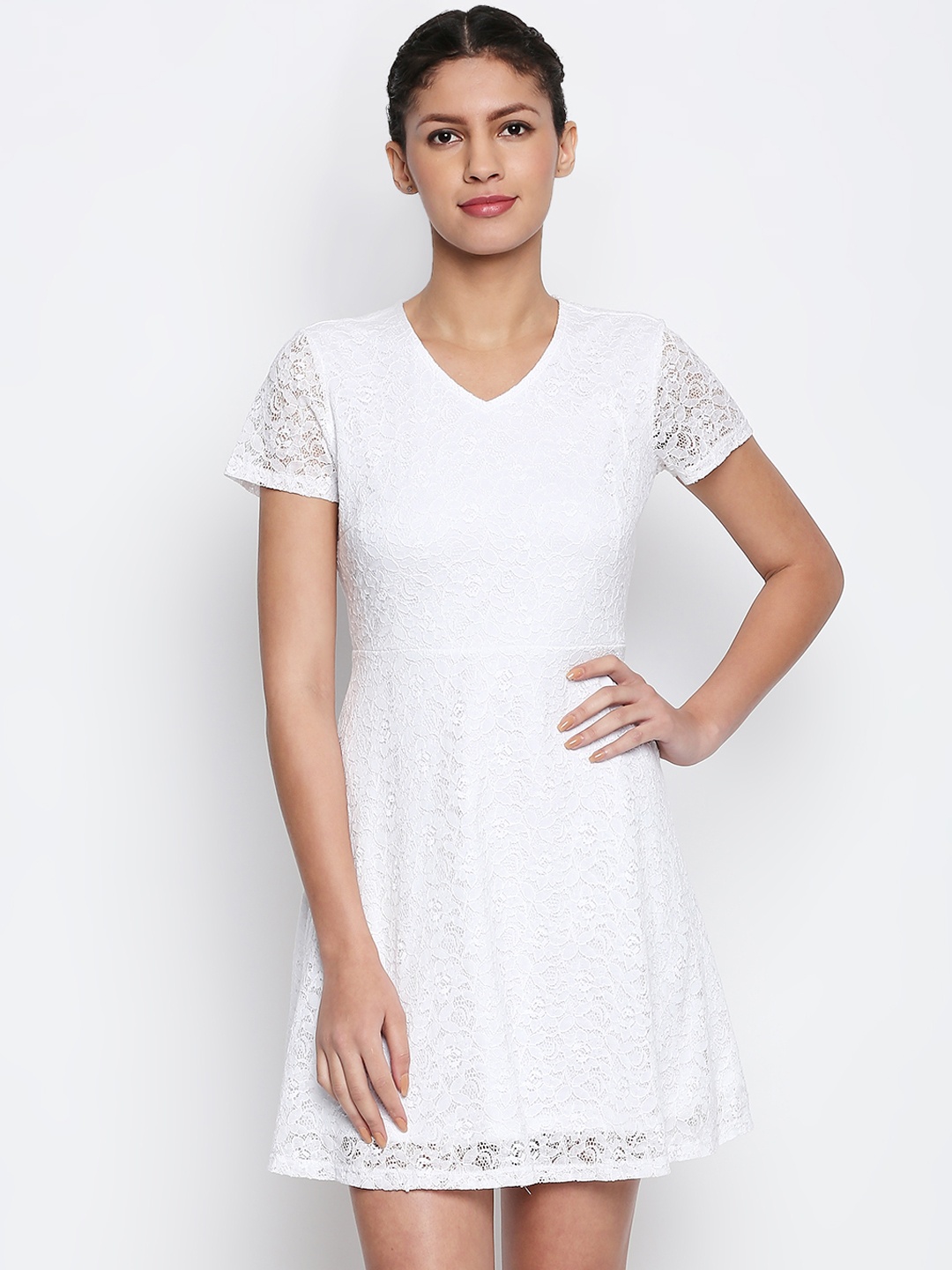 Honey by Pantaloons Women White Lace Fit and Flare Dress