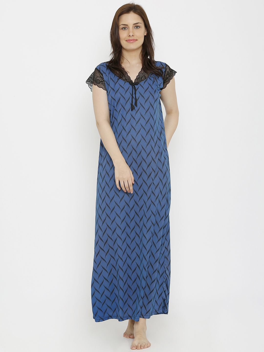Pretty Awesome Blue Printed Nightdress PTAS342