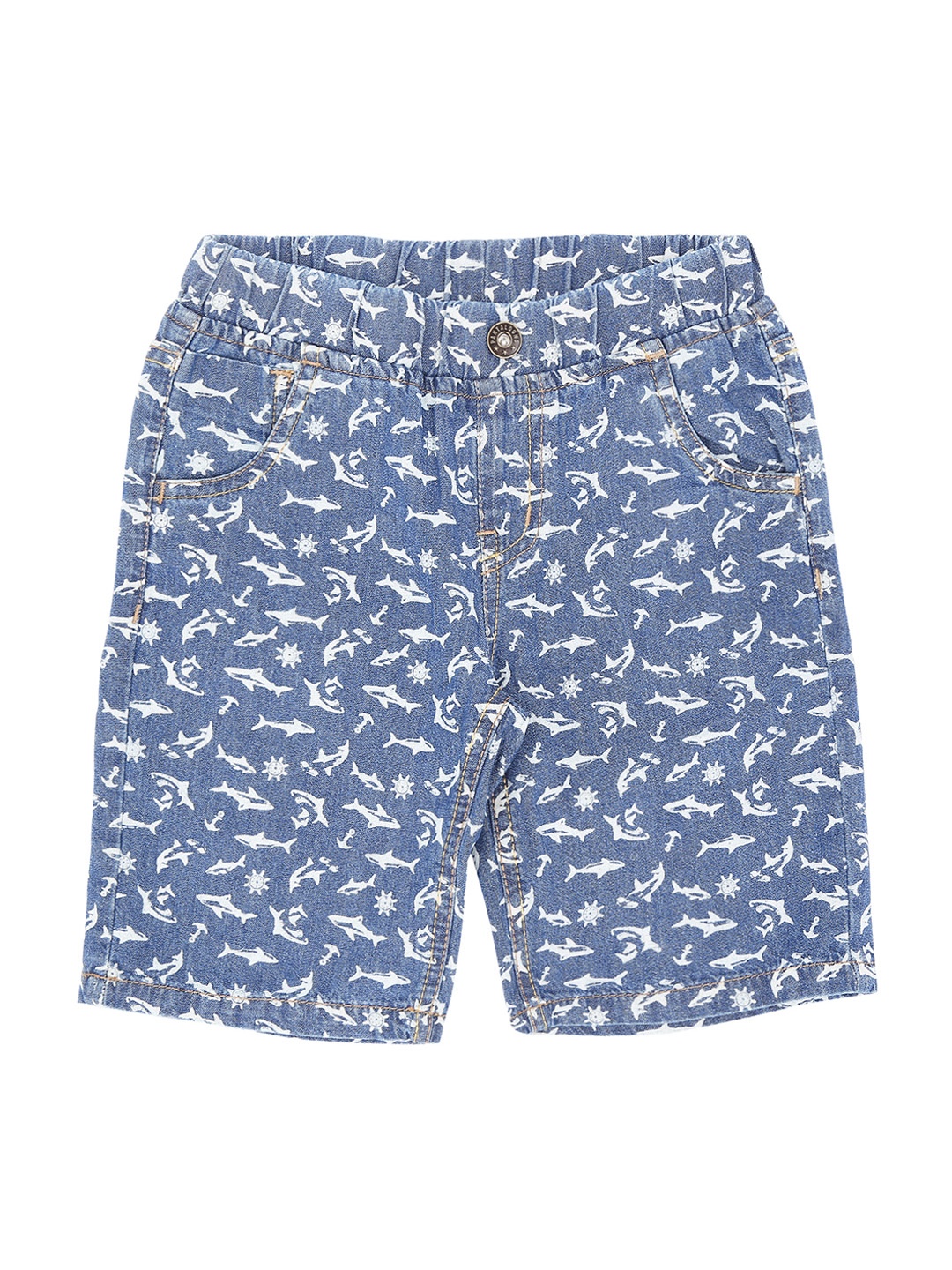 Pantaloons Junior Boys Blue Printed Regular Fit Denim Shorts
