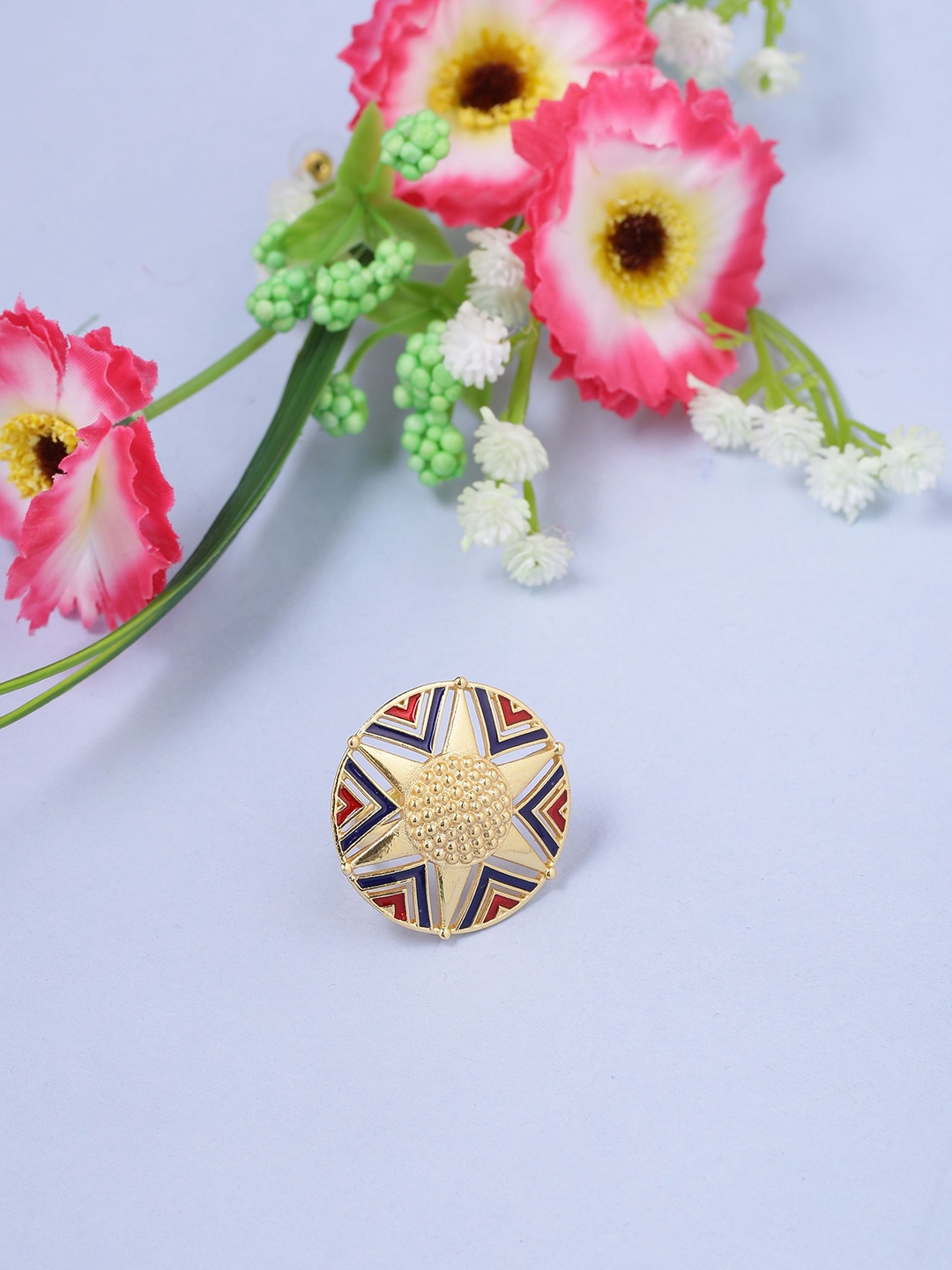 Voylla Women Gold-Plated & Red Enamelled Finger Ring