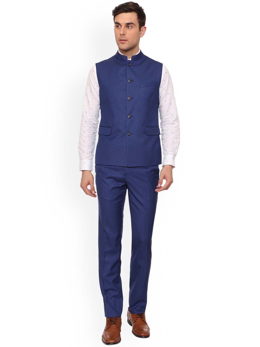 Van Heusen Men Blue Self-Design Slim-Fit Formal Single-Breasted Suit