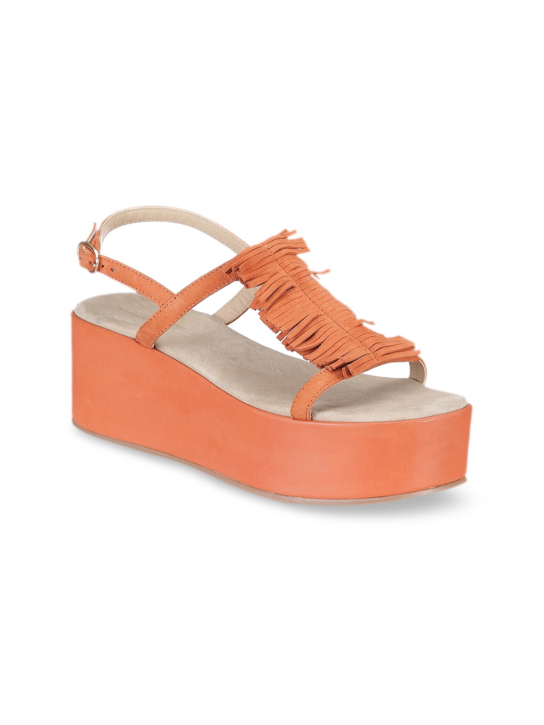 Saint G Women Orange Solid Leather Sandals